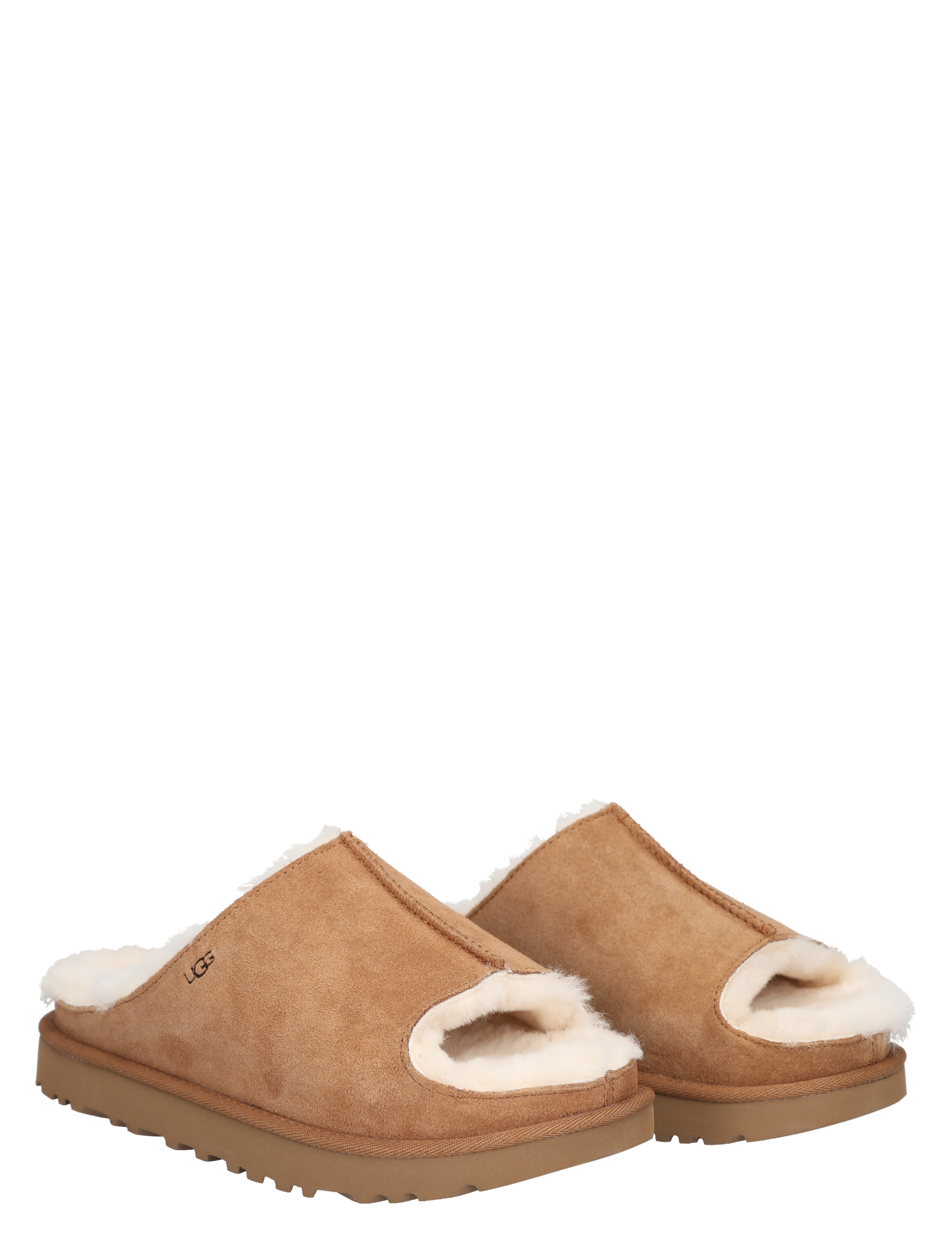 slippers, mules, shearling, tan, open-toe