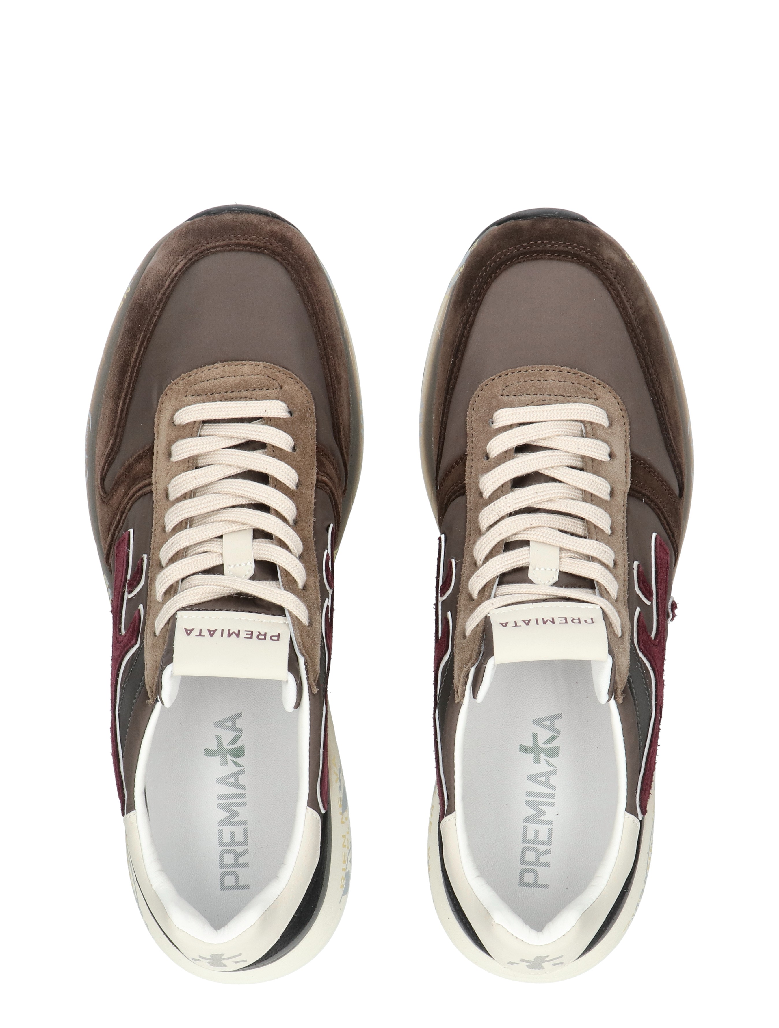 sneakers, lila accenten, donkerbruin, ledermix, demping/comfort
