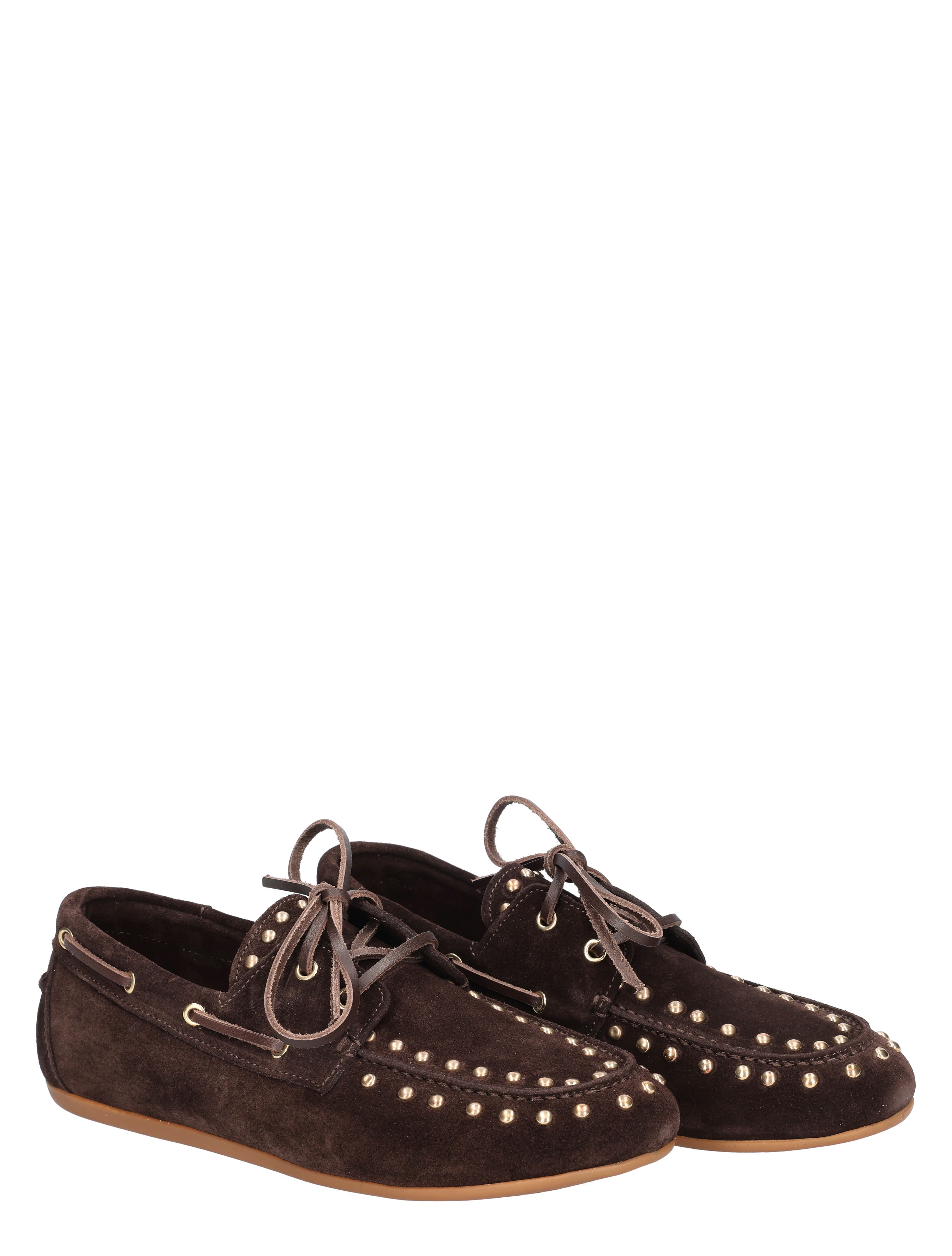 loafer, suede, bruin, metal studs, lederen zool