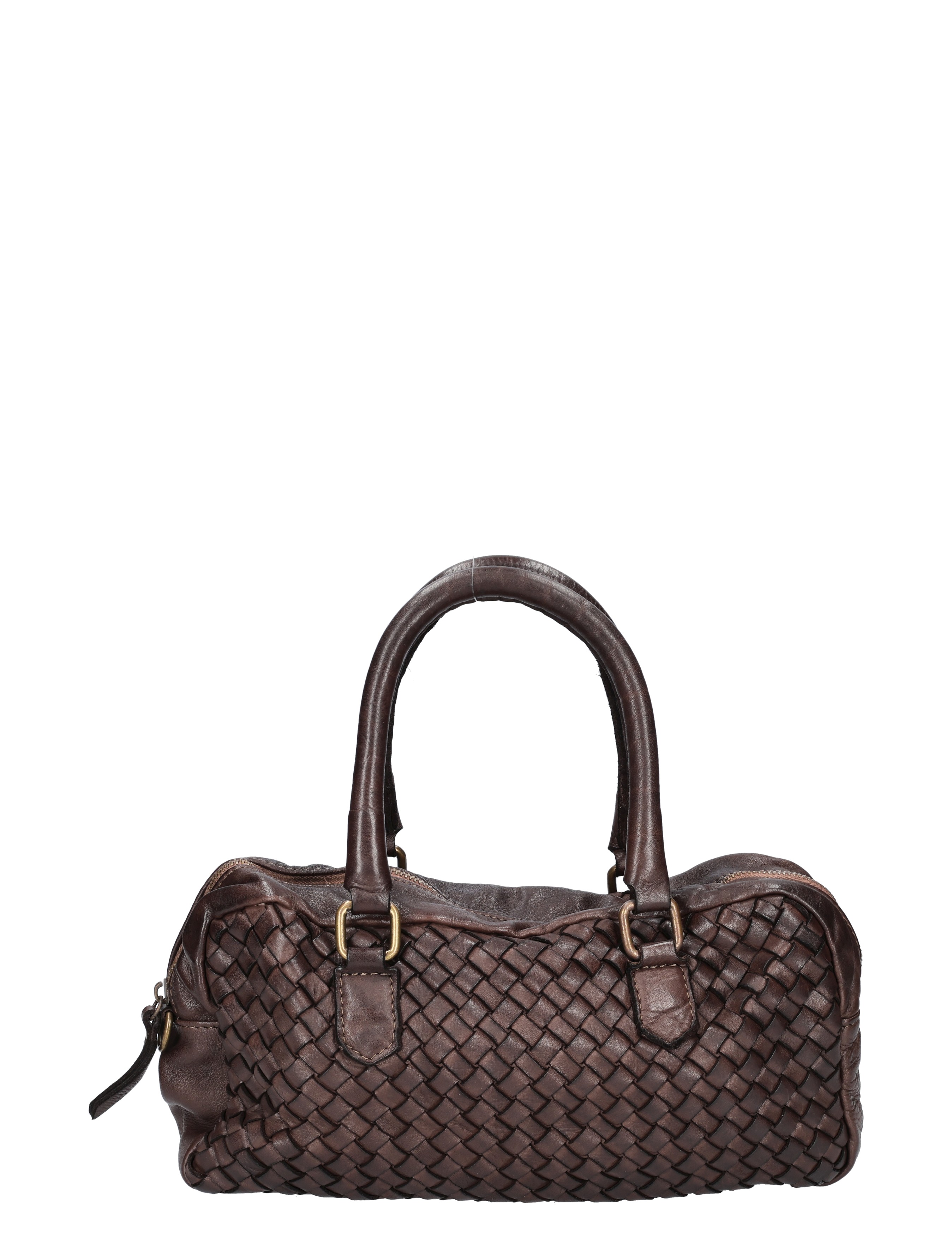 leren tas, handtas, bandleer, braided, bruin