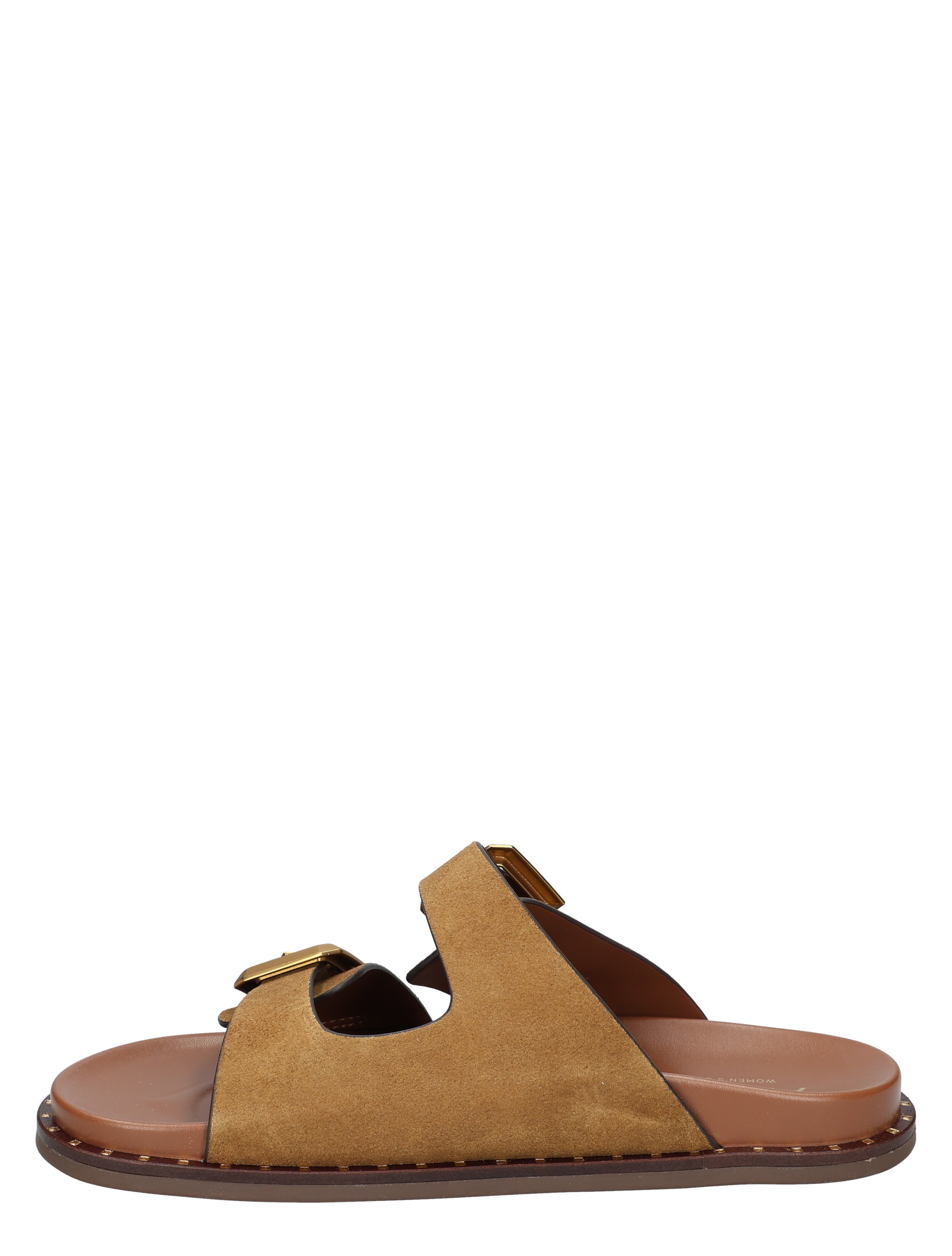 sandalen, leder, brons, zonder sluiting, open sloffen