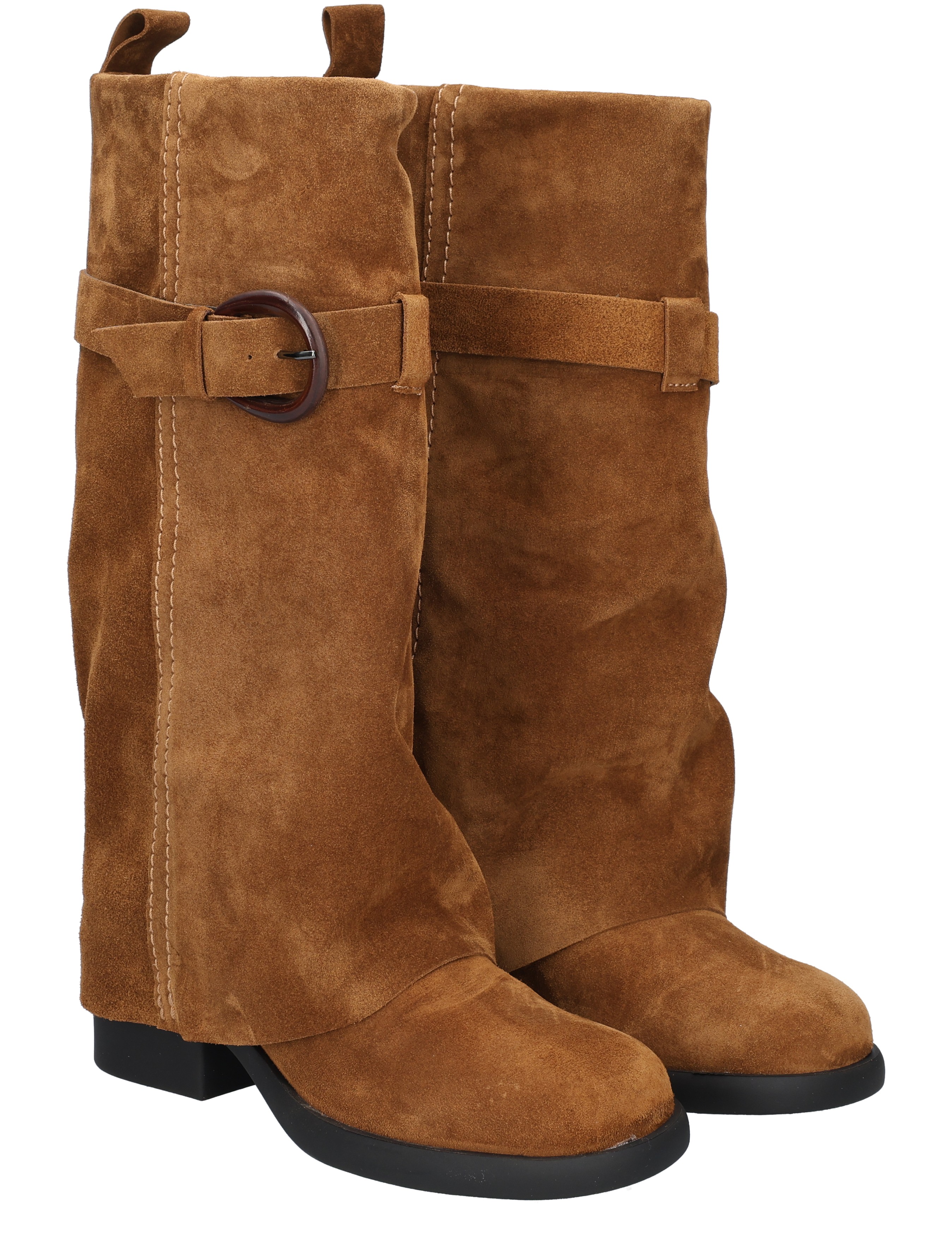 ankle boots, suede, brown, buckled strap, mid heel