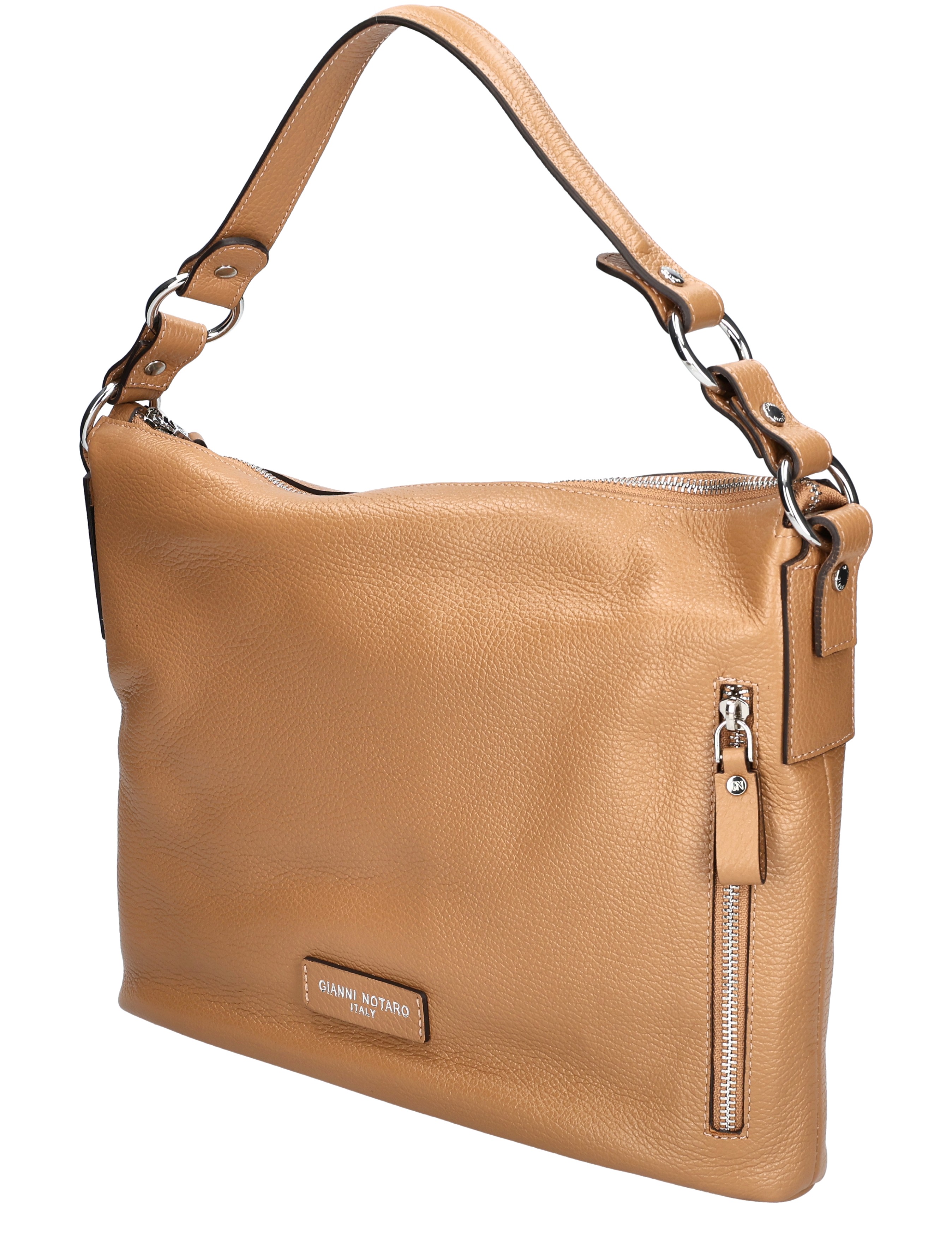 tas, leren, schoudertas, rits, kleur caramel