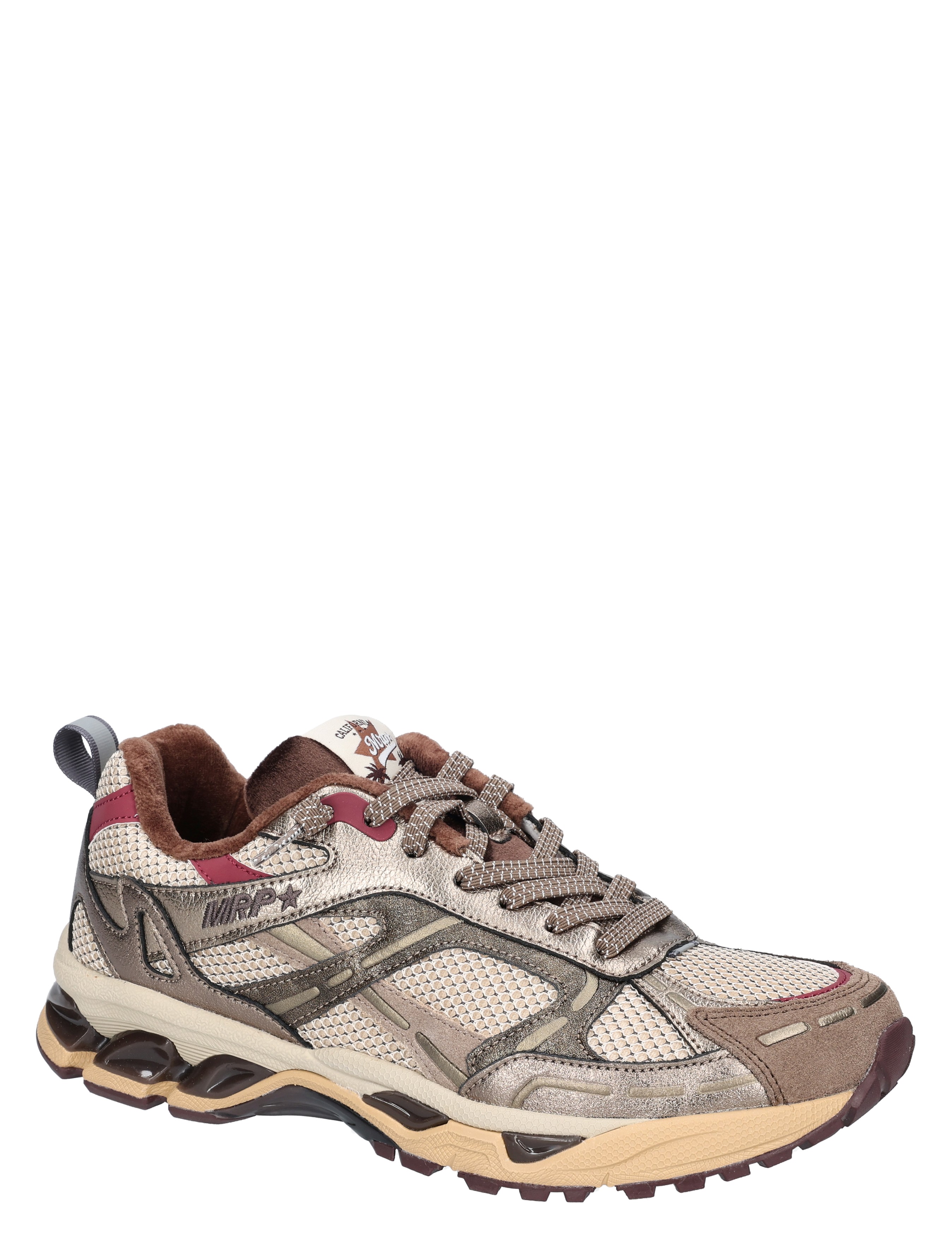 sneaker, wandelschoen, mesh, gevoerd, grijs bruin