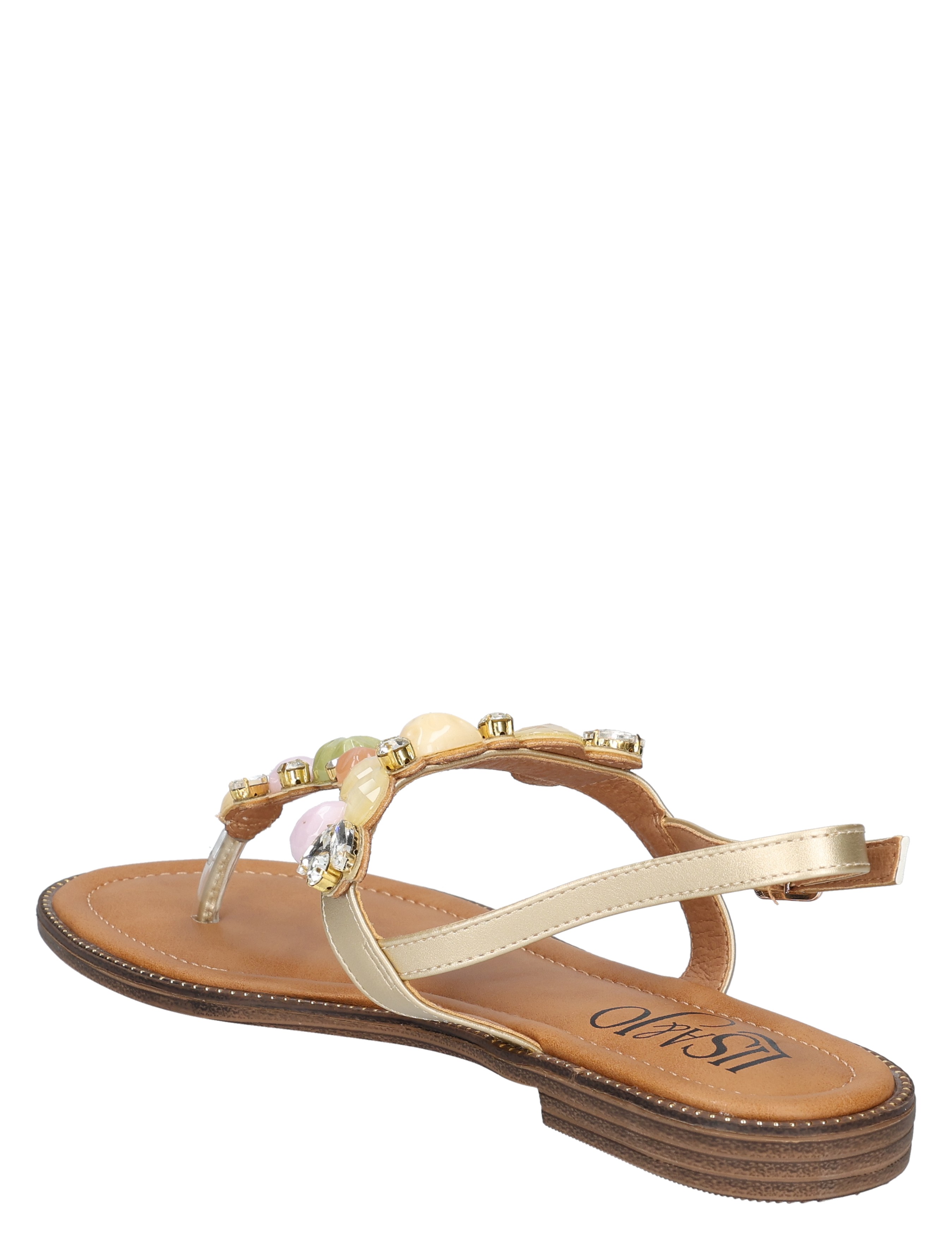 sandalen, sandalen met kralen, sleehak, tan, goudkleurig