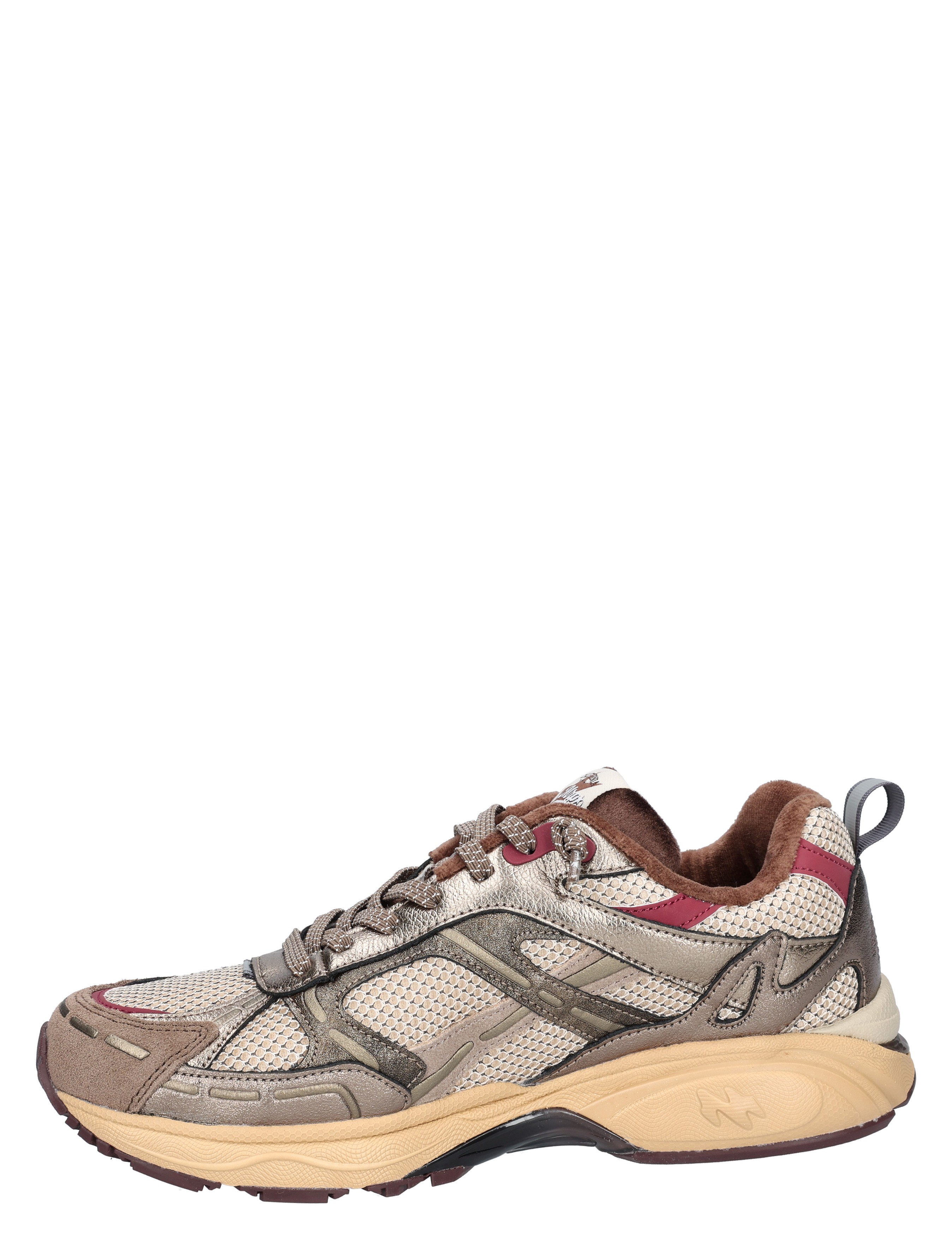 sneaker, wandelschoen, mesh, suede, bruin