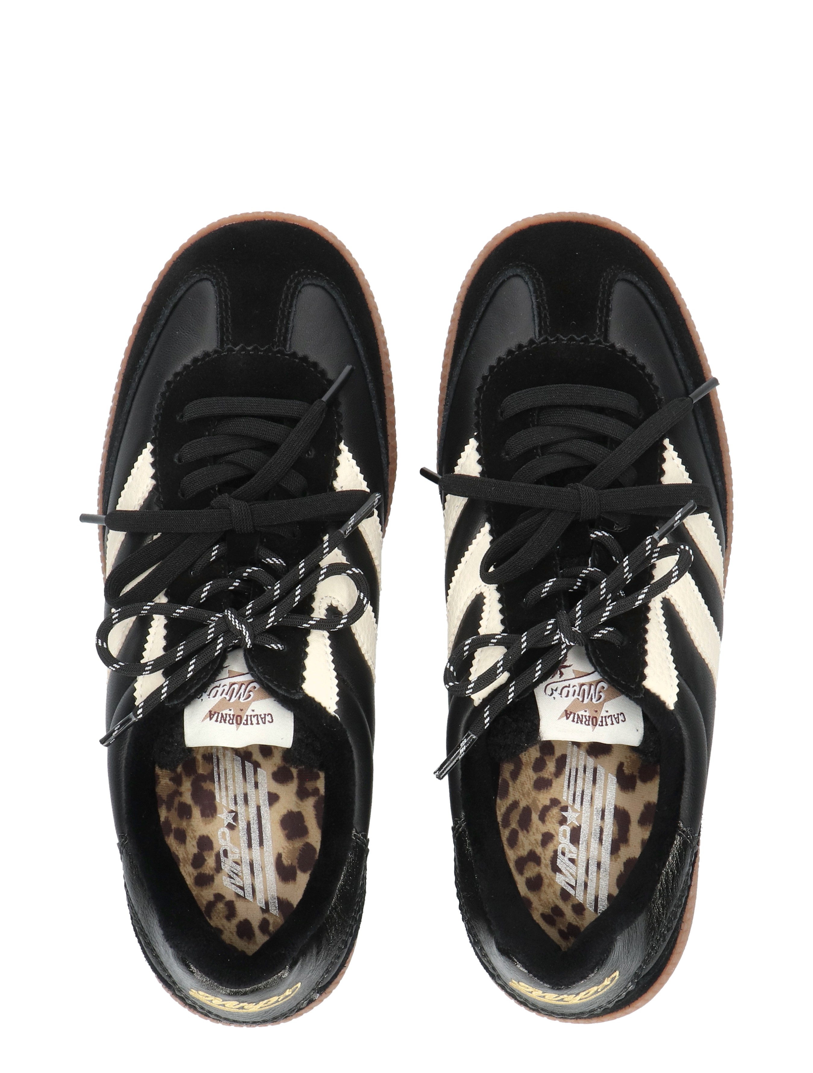 sneakers, leopard patroon, leren, zwarte schoen, linten