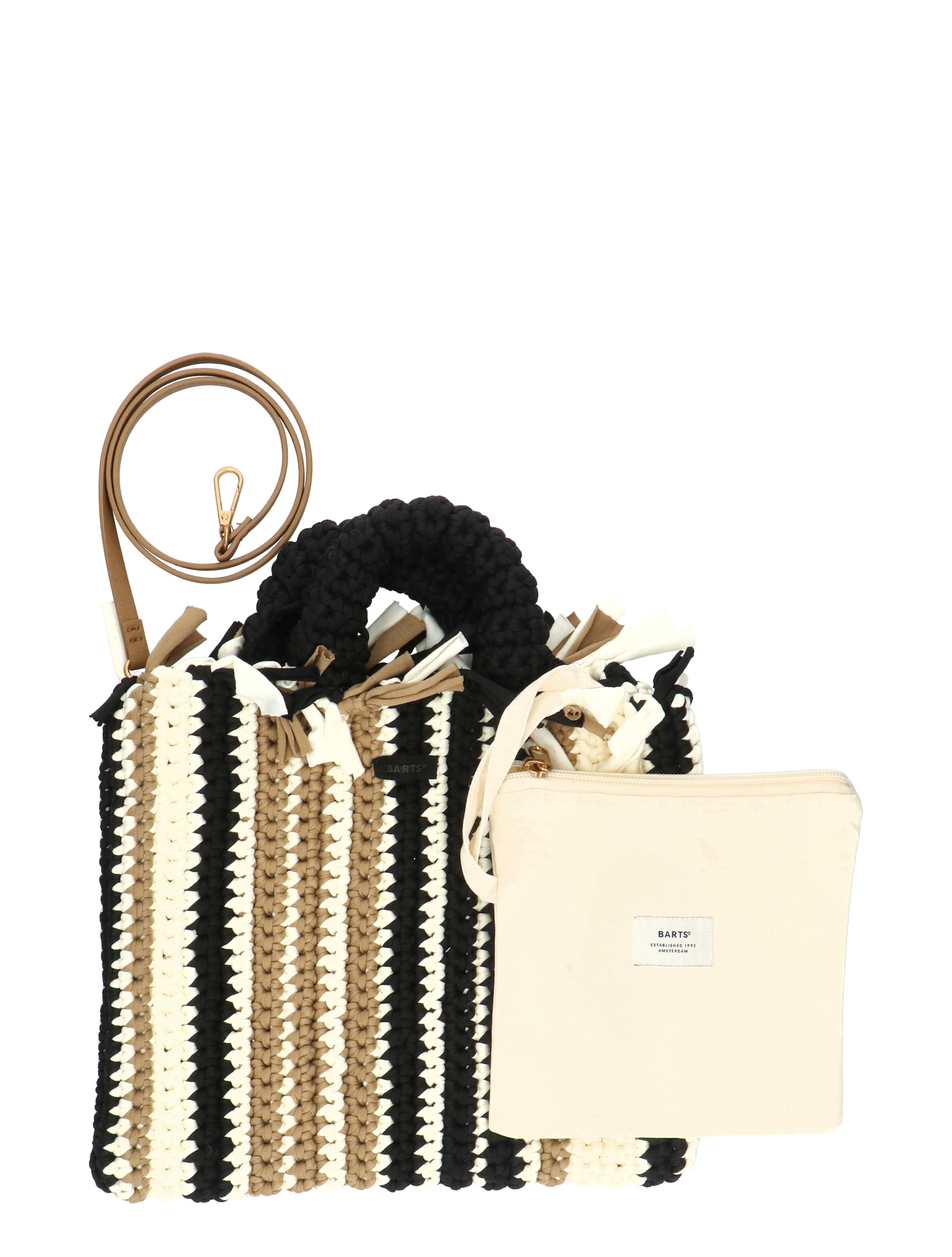 tote bag, knitted bag, striped, beige, extras pouch