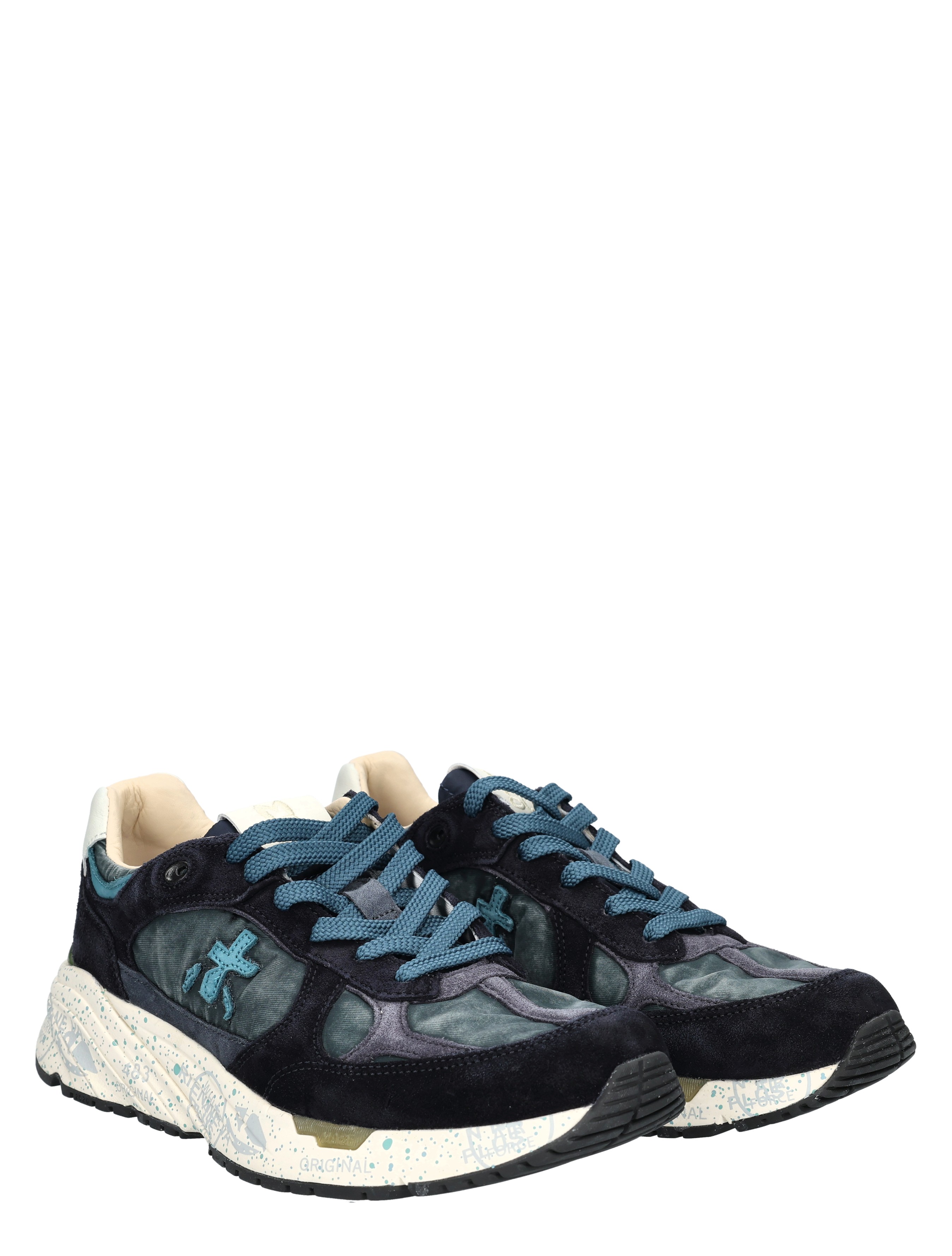 sneakers, athletic shoe, blue tones, suede, chunky sole
