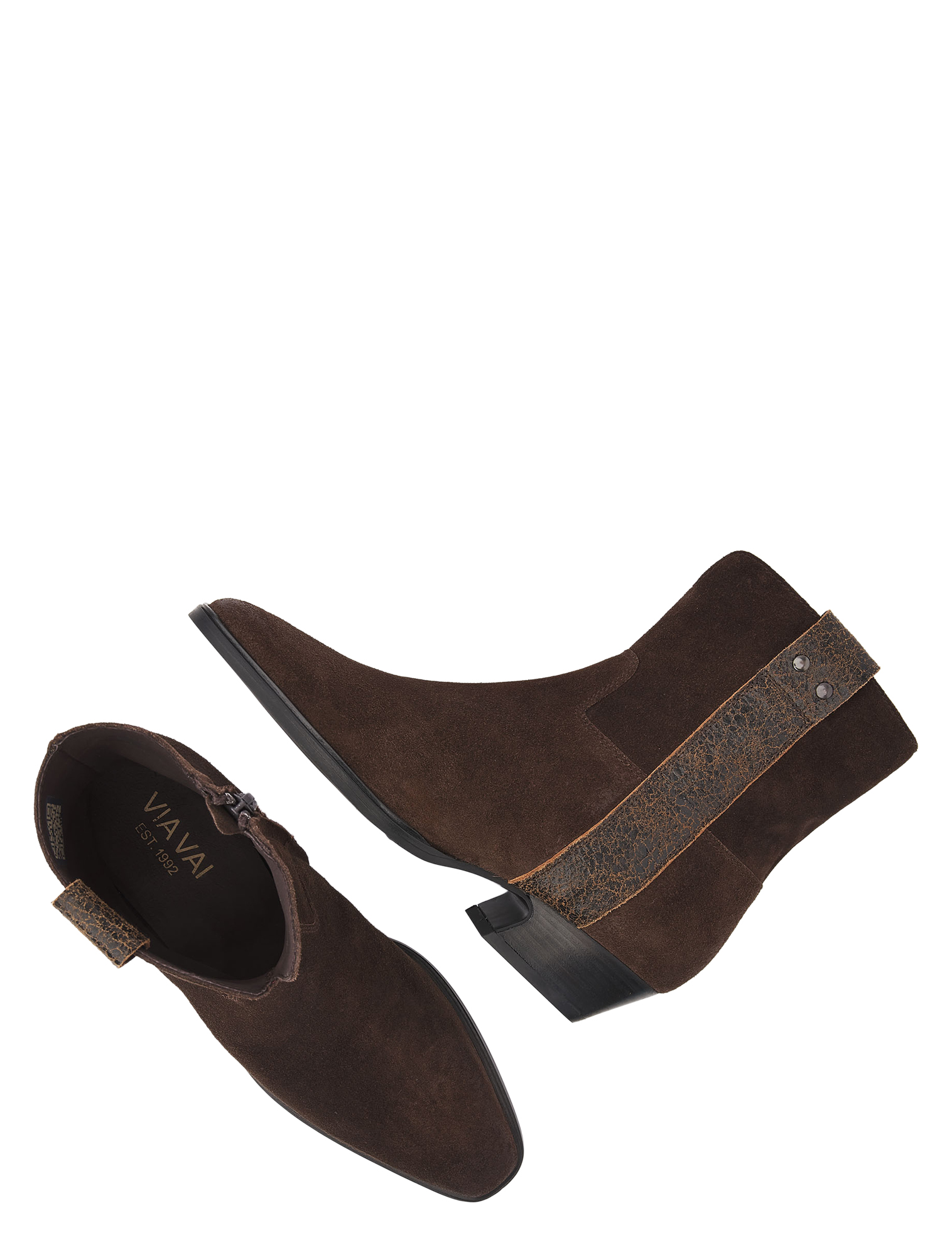 bruine suede boots, ankle boots, low heel, elastic band, slim shaft