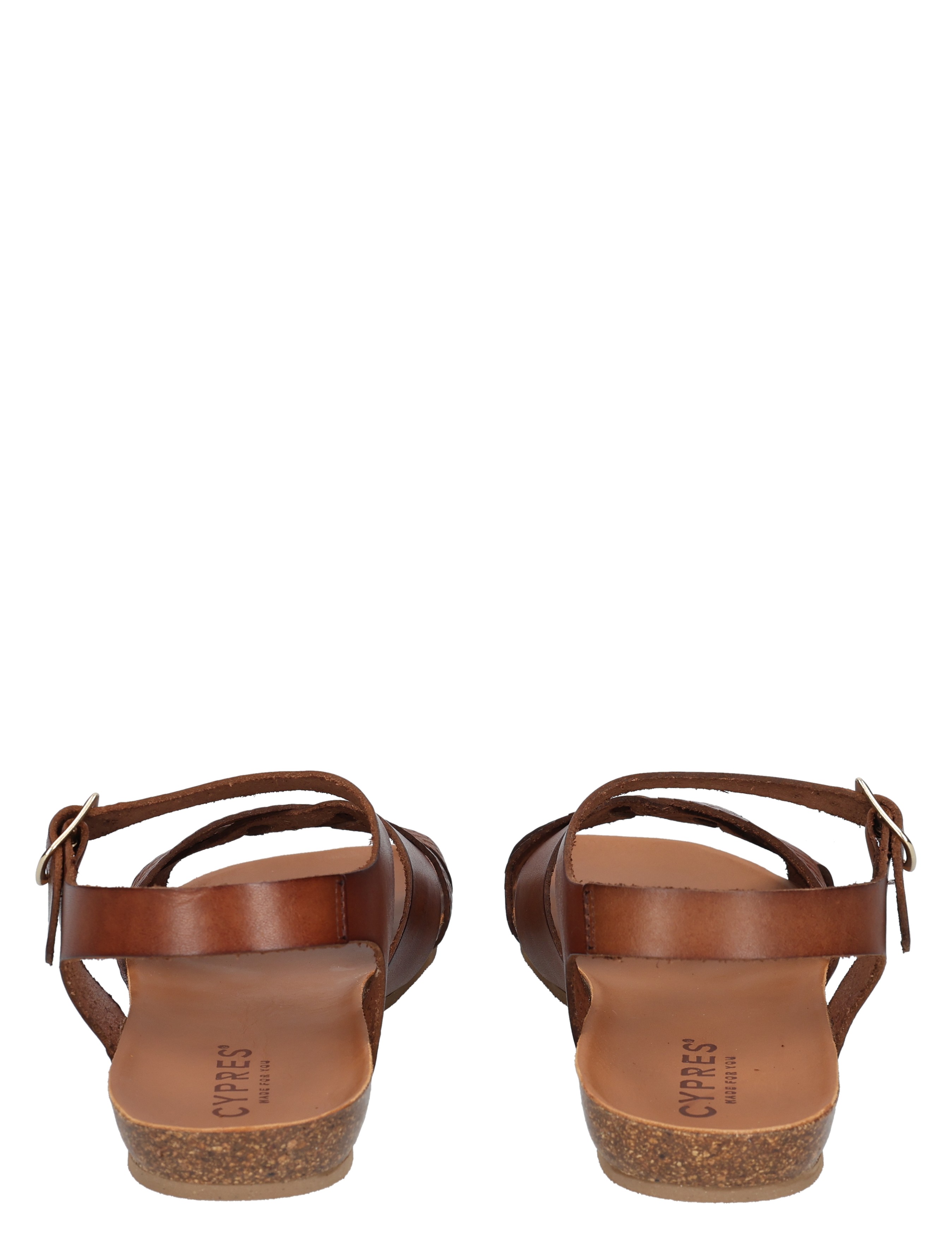 sandalen, bruin, leren, open hak, sleehak