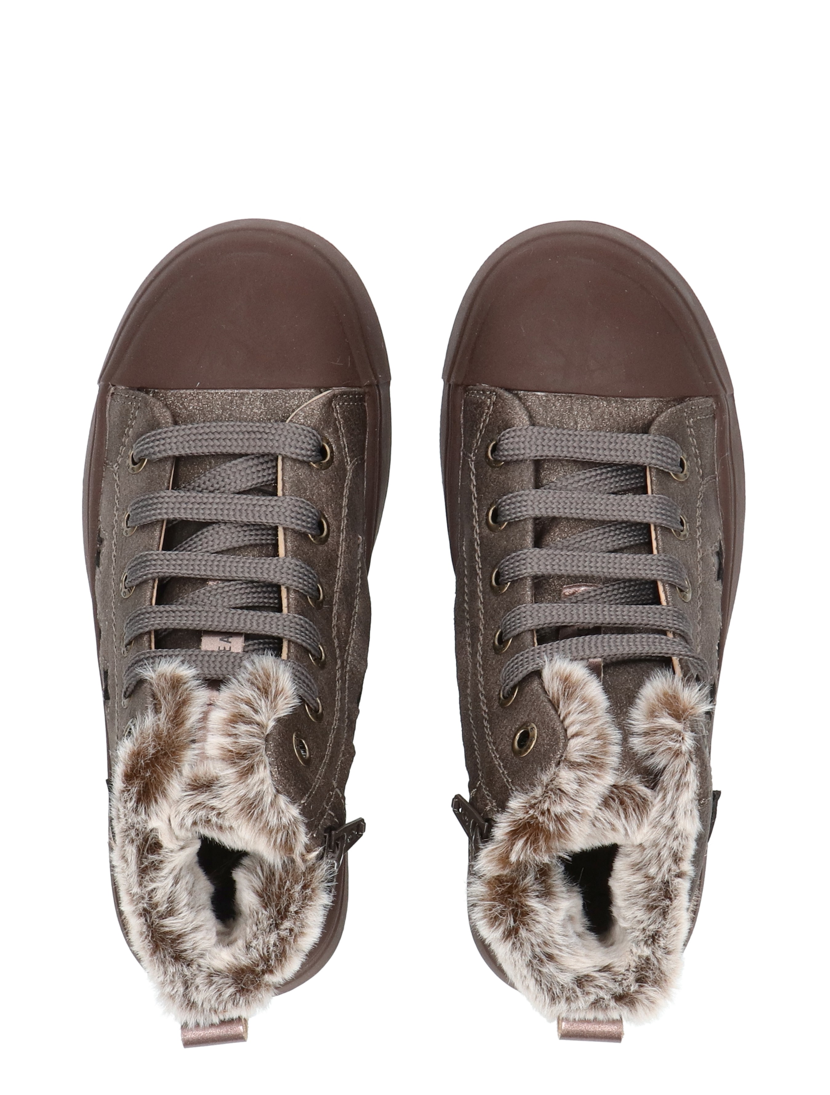 boots, bruin, bont gevoerd met vacht, veters, enkellaarshoogte