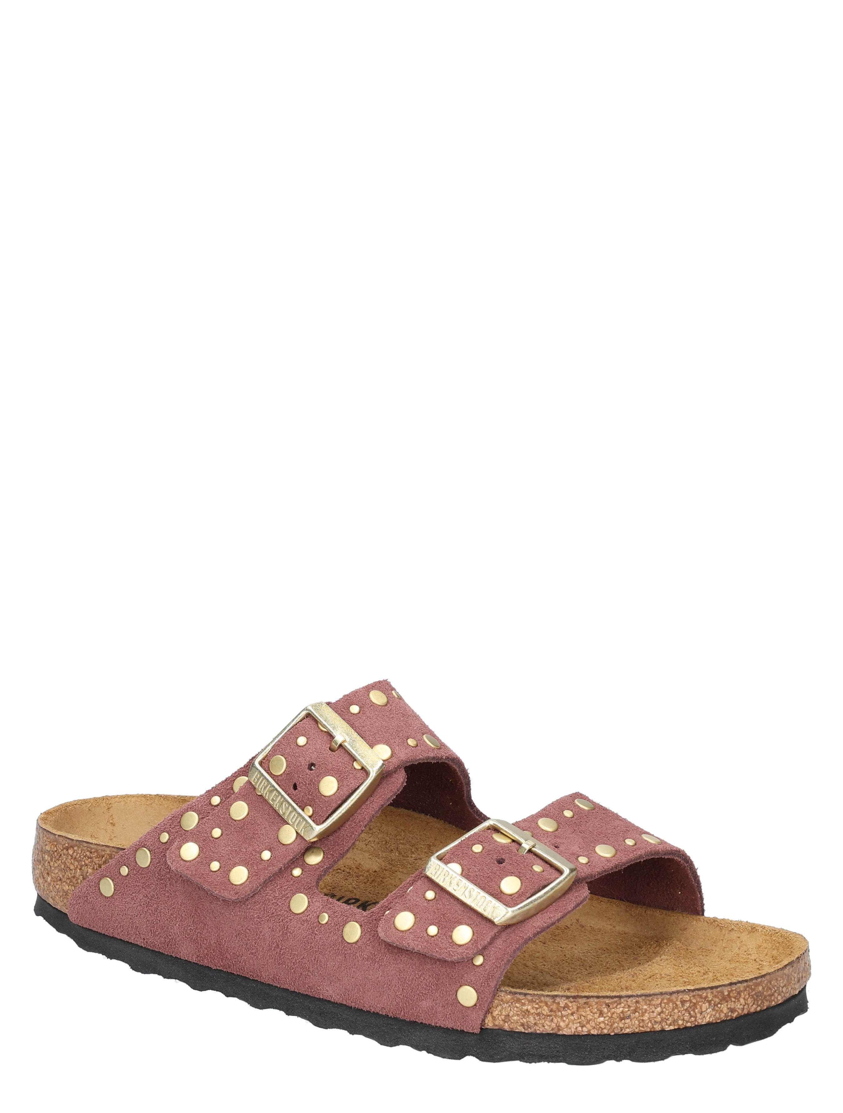 sandalen, dubbele band, studs, suede, rood