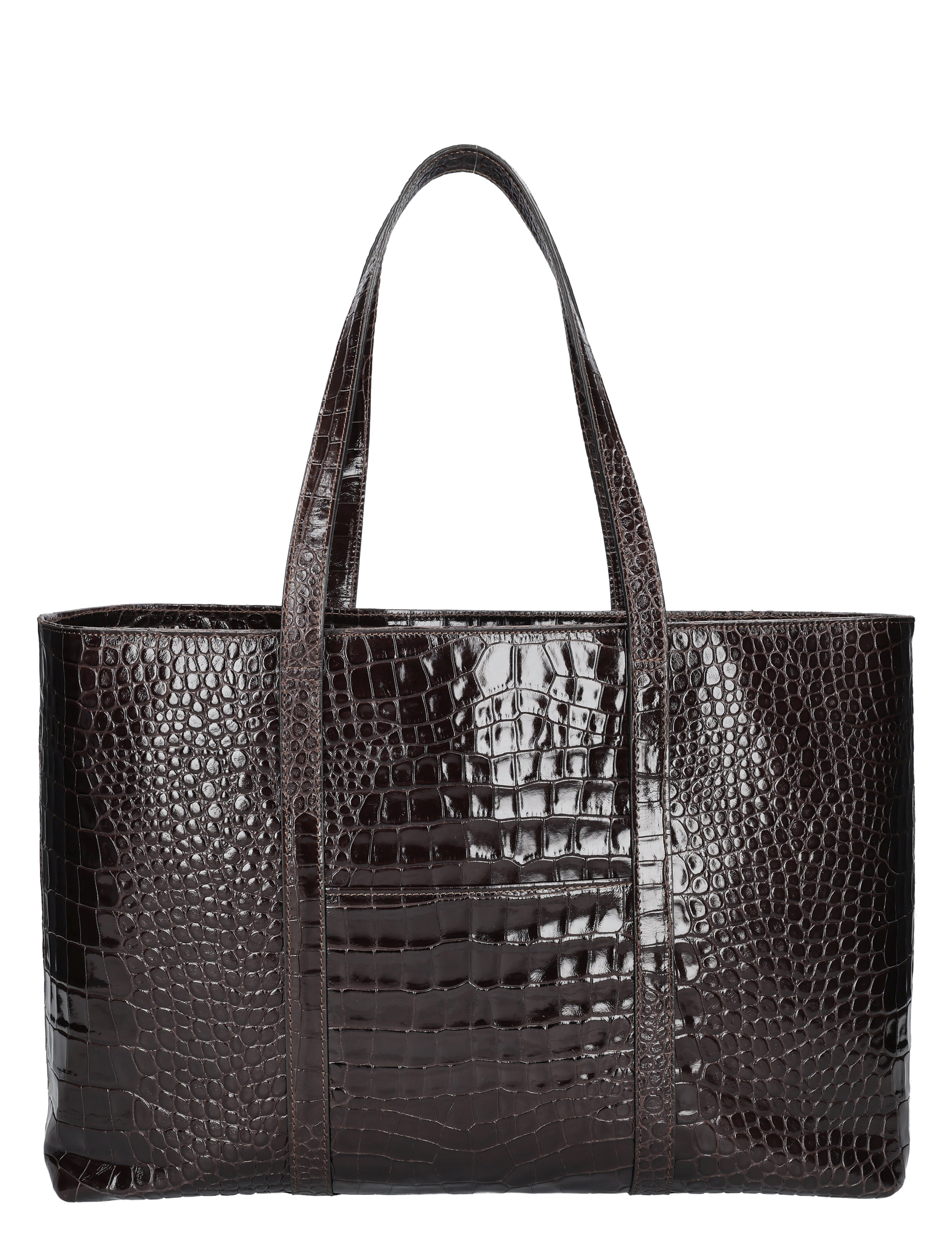 tote, handtas, croco, leren, donkermetallic