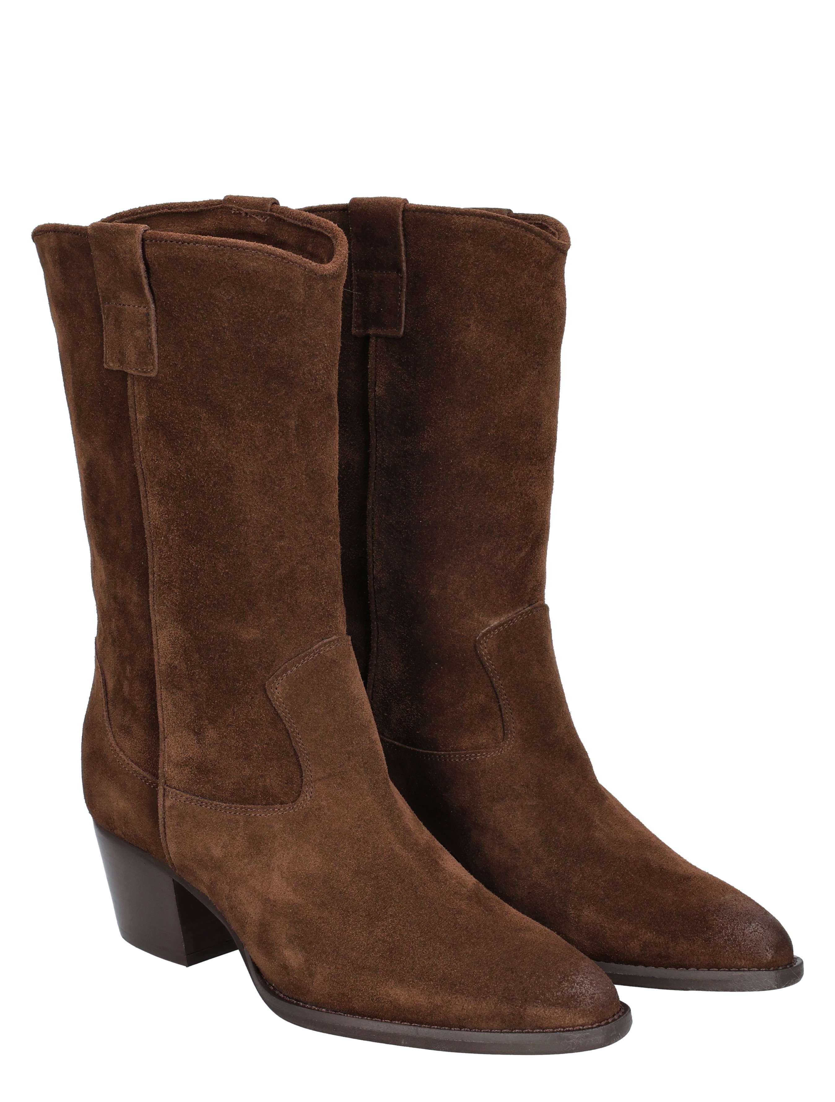 boots, ankle boots, suede, brown, block heel