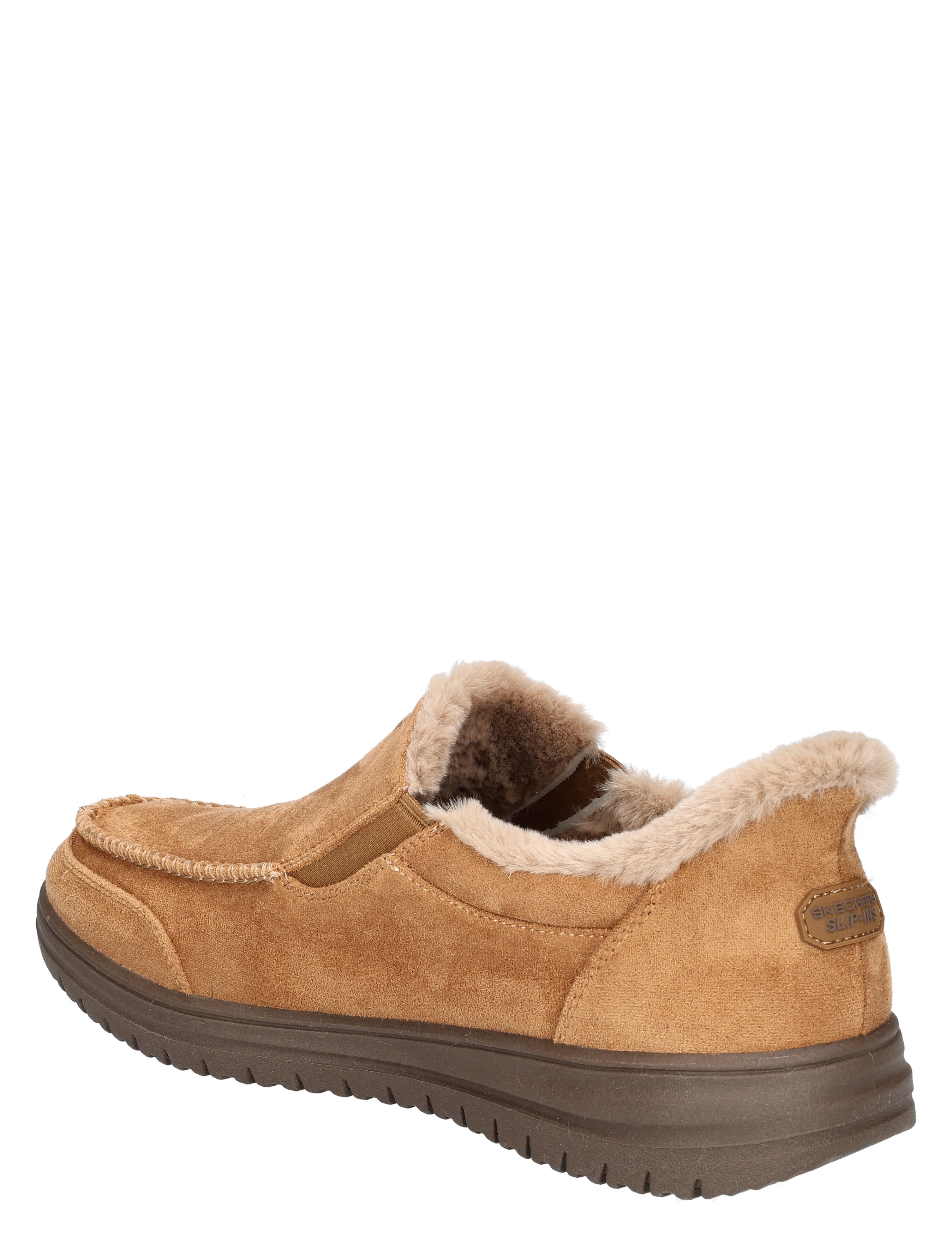 slipper, mocassin, suede, plush lining, donkerbruin