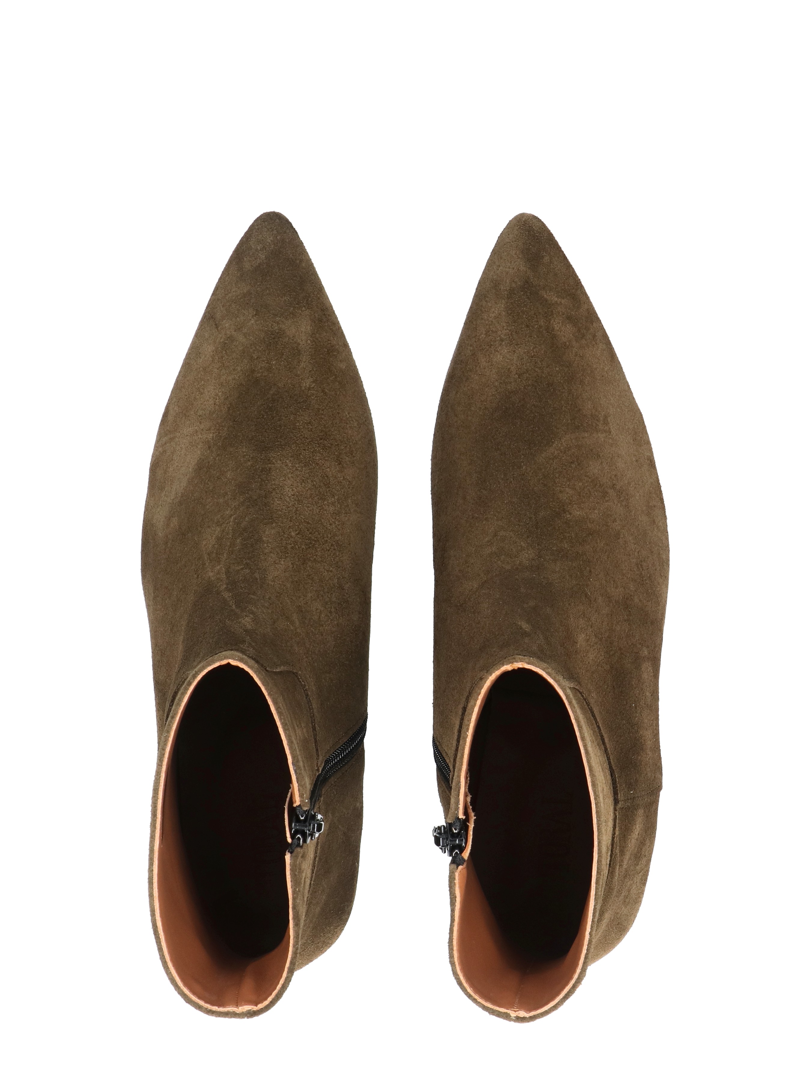 ankle boots, brown suede, zip closure, pointed toe, slouchy ankle boot