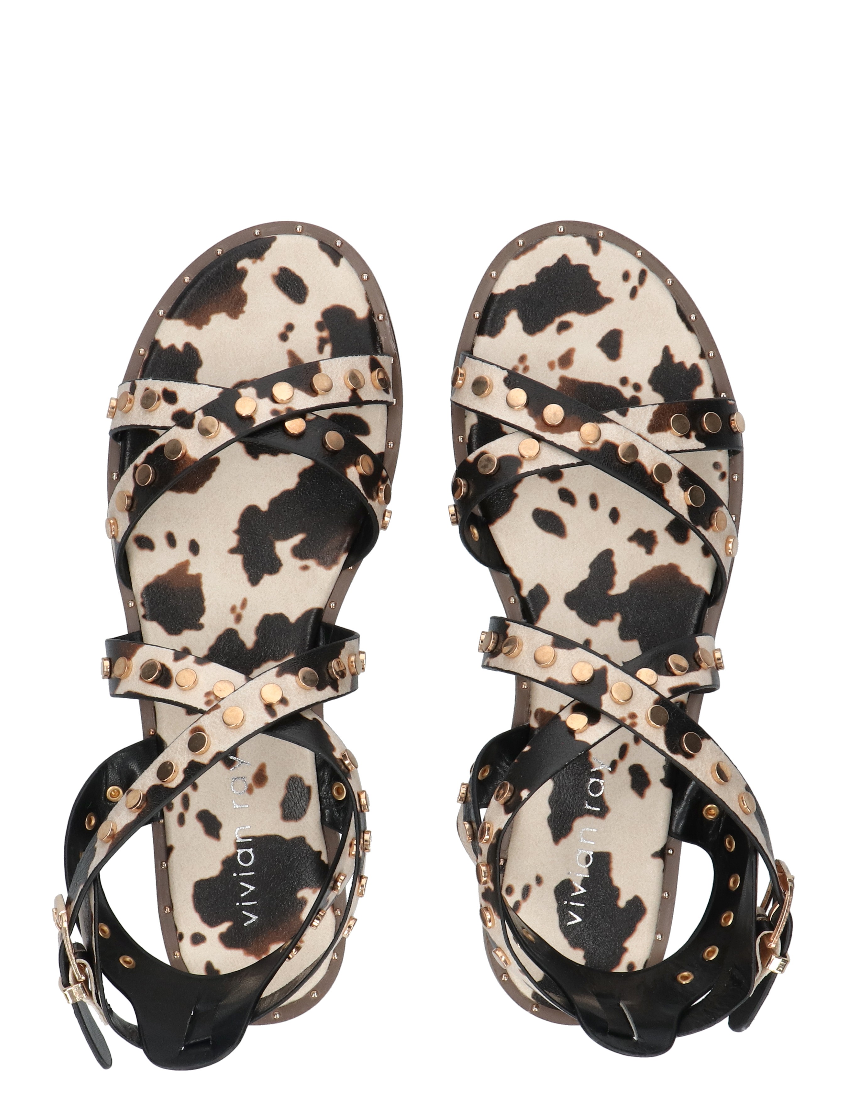 sandalen, hakken, bandjes, studs, dalmatier patroon
