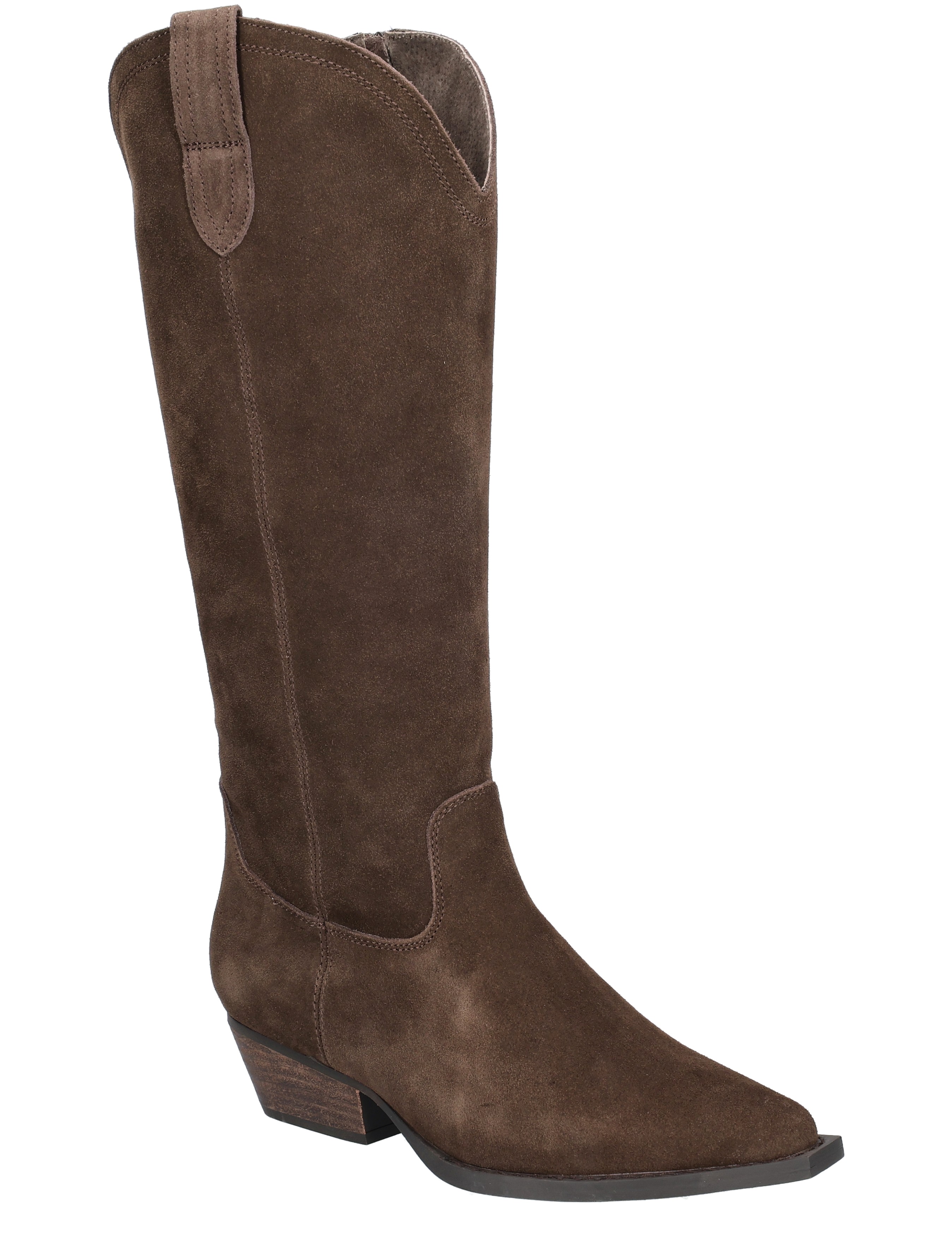 knee-high, boot, brown, suede, mid heel