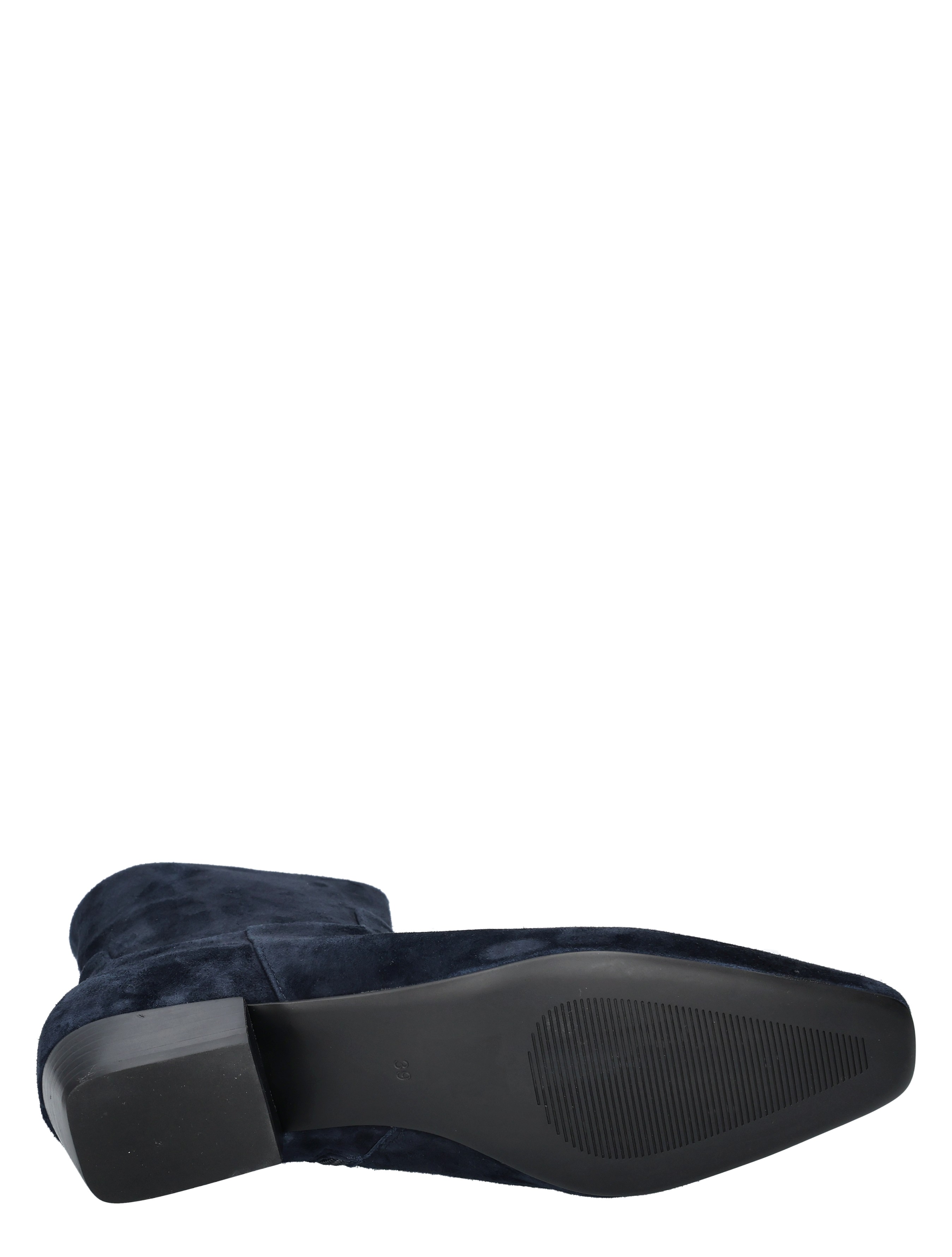 enkellaars, zolen, suede, blauw, hak
