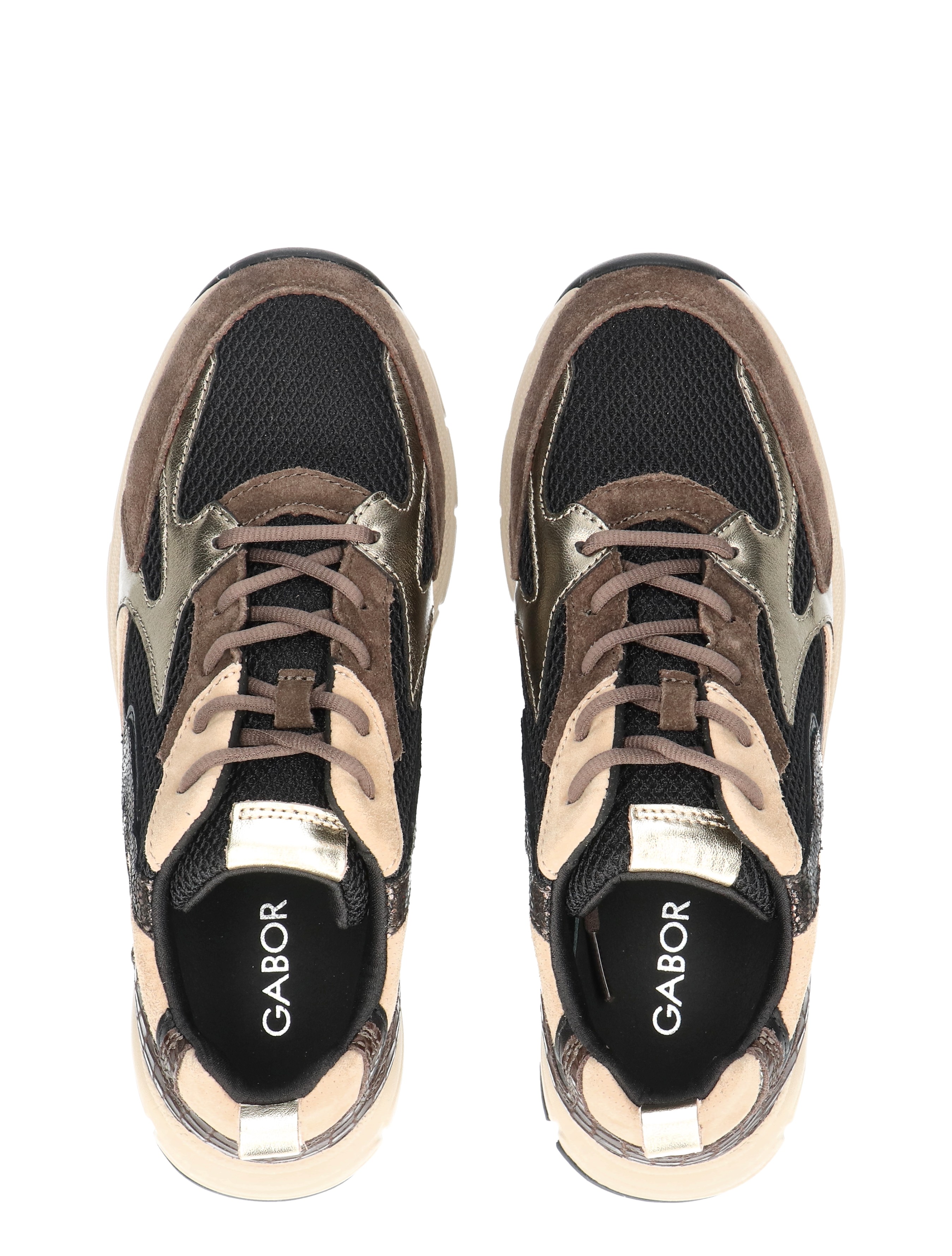 sneakers, mixed materials, mesh, brown, black