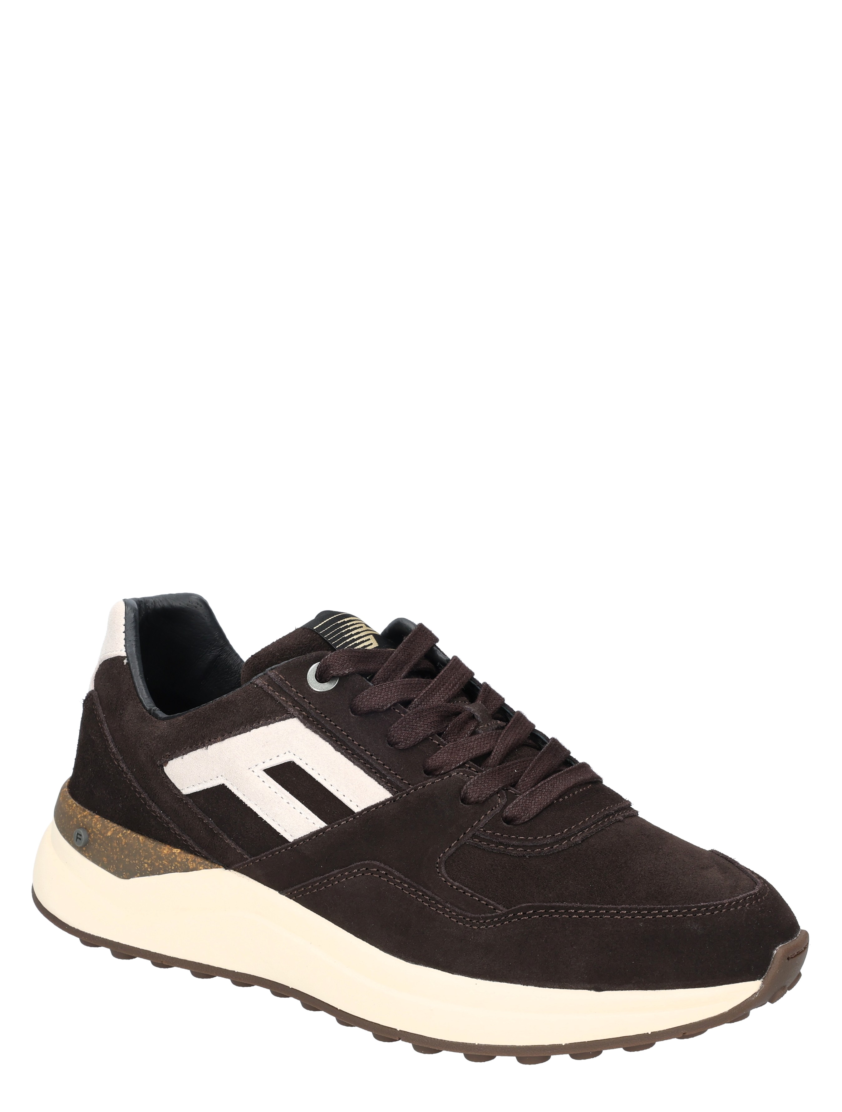 sneaker, donkergroen, suede, witte accenten, loper/sneakerzool