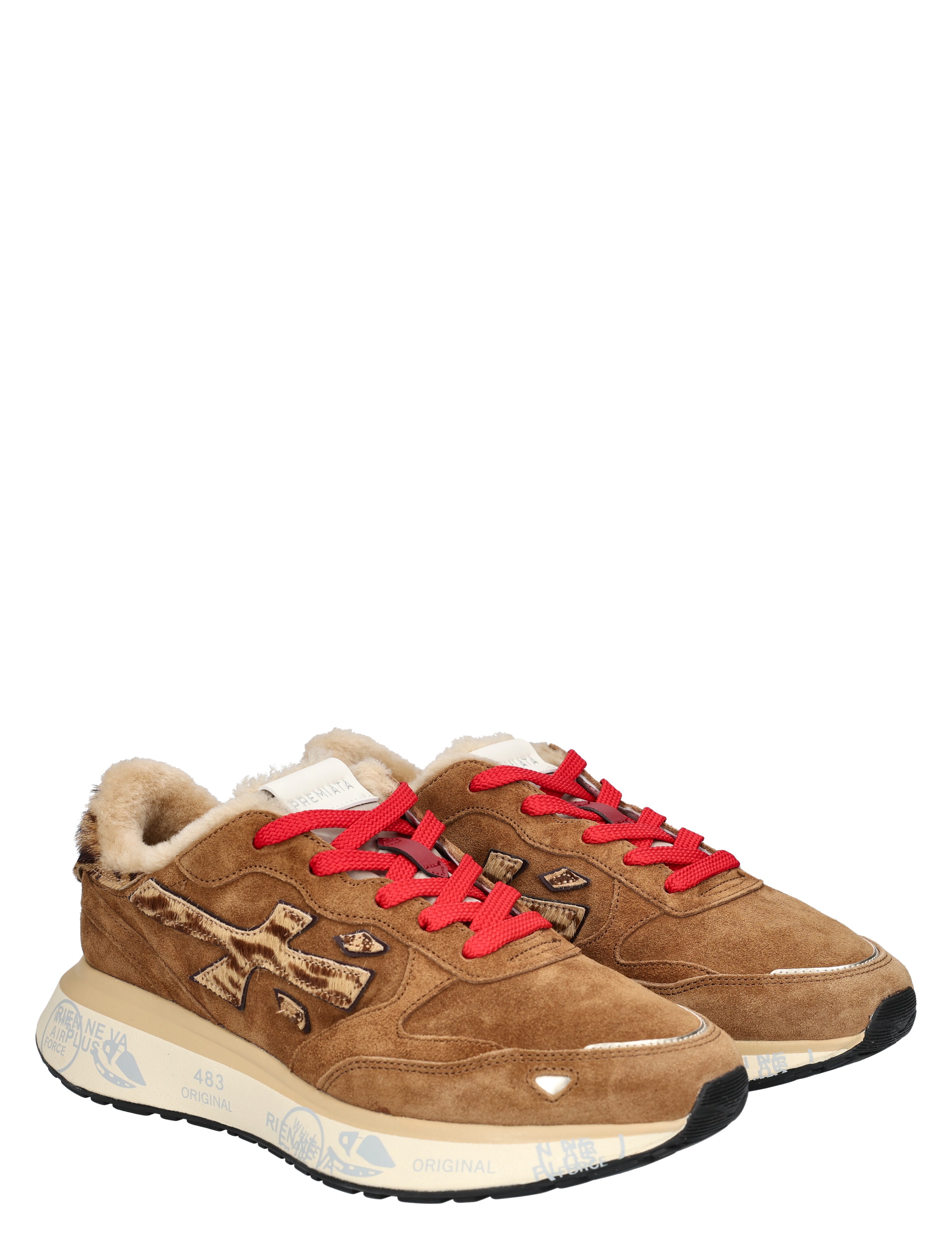 suede, bruin, schapenwollen, athletisch, sneakers