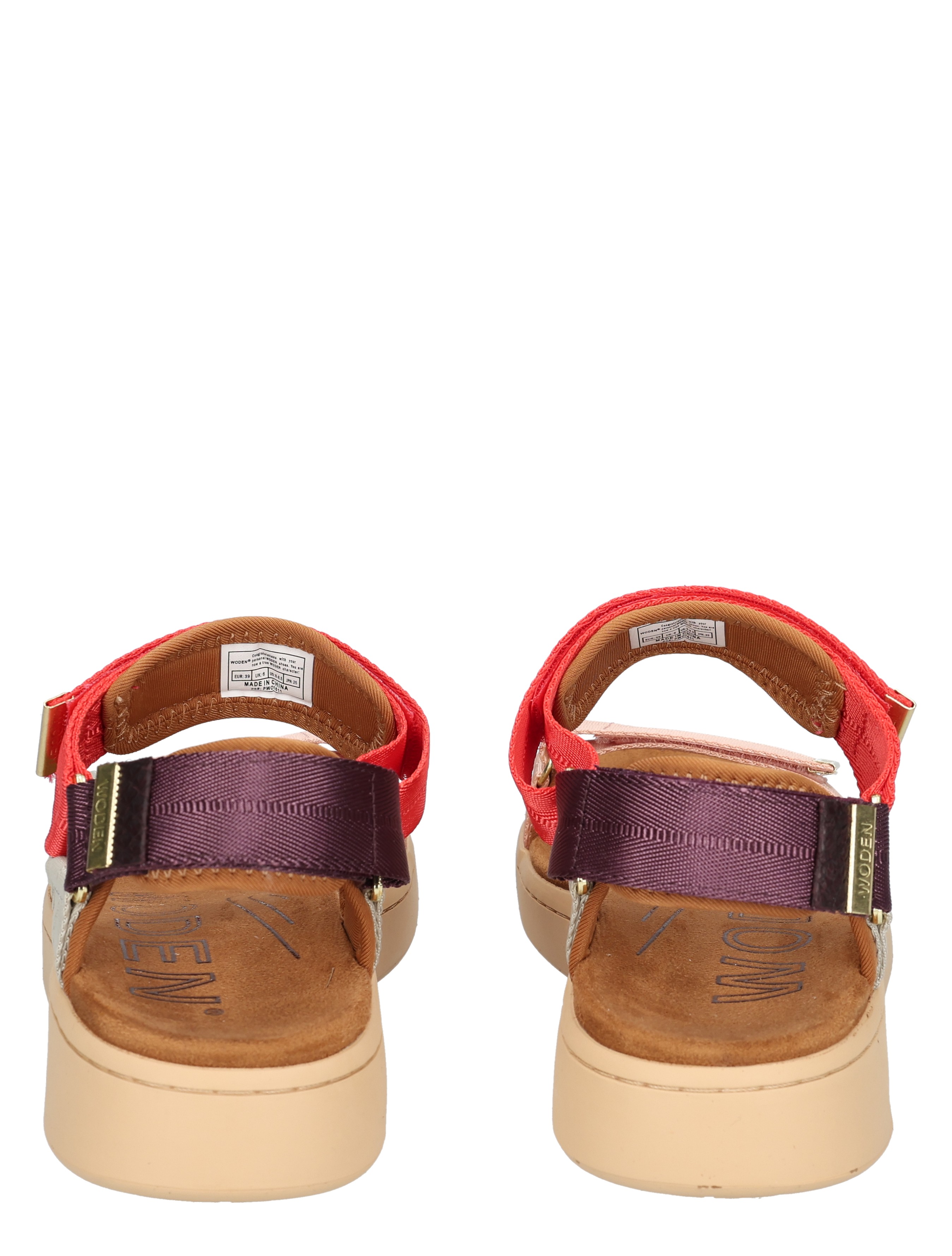 sandaal, open teen, band, paarse band, rode band