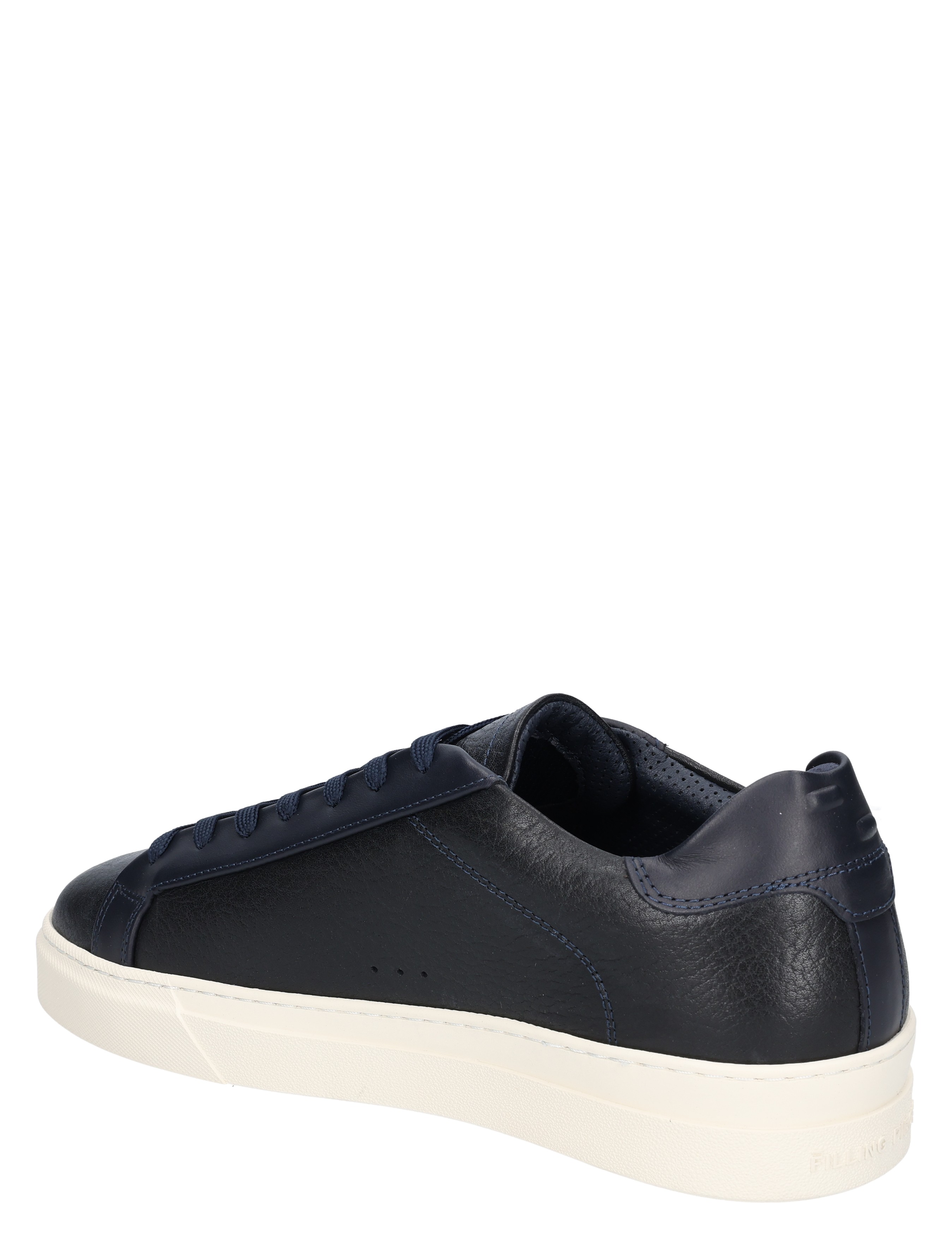 sneaker, leder, donkerblauw, witte zool, veterschoenen