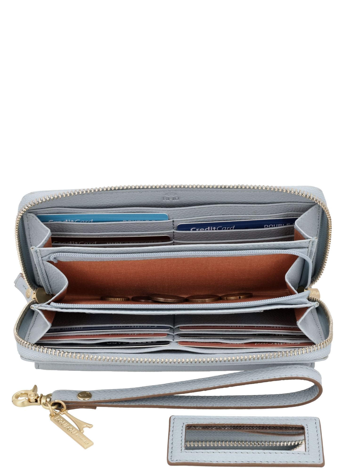 portemonnee, wallet, gevoerd leer, kaartvakken, ritssluiting
