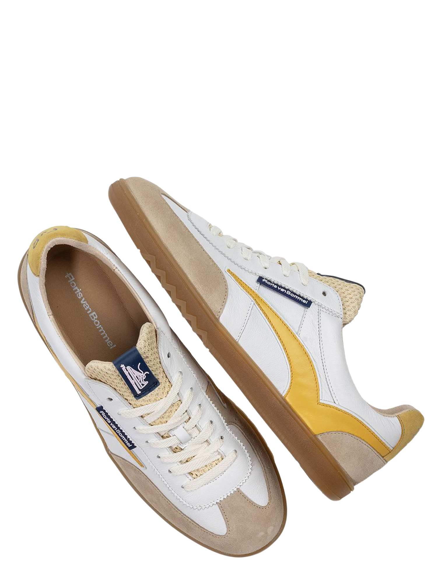 witte sneaker, goude sneaker, lederlook, multipanel, zachte zool