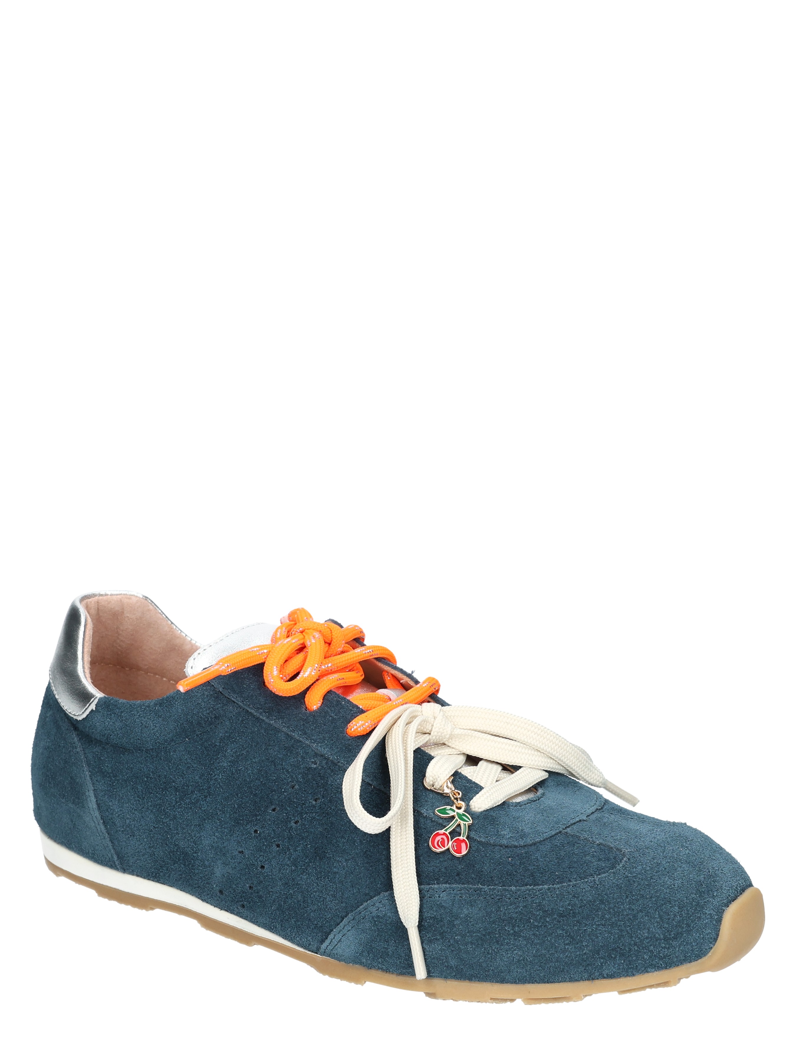 sneaker, suede, denim blue, orange laces, ornament