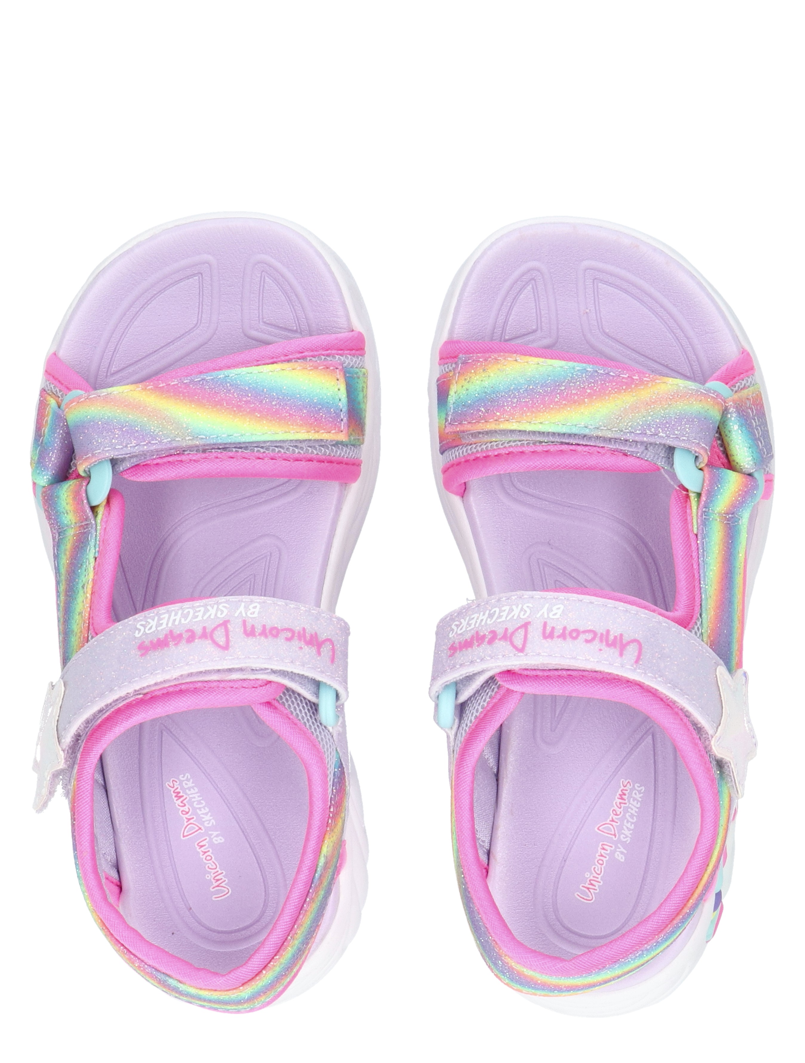 sandalen, zachte zool, neonregenboog, strap, mylar glitter