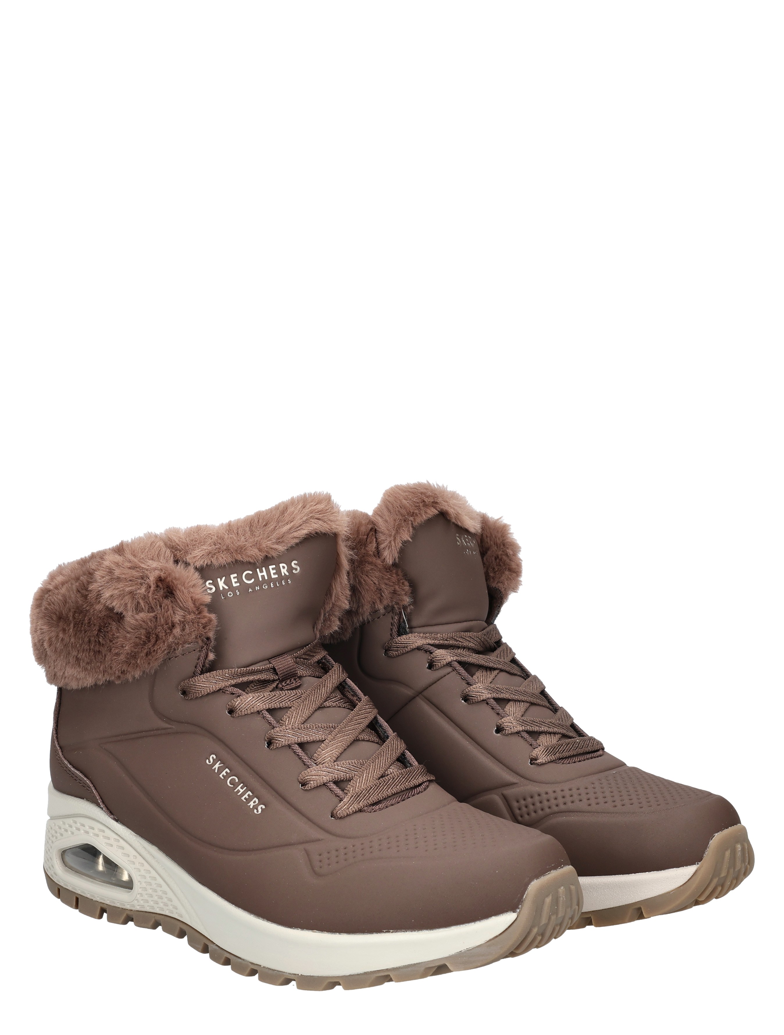 sneakers, boots, bruin, bontvoering gevoerd, vetersluiting