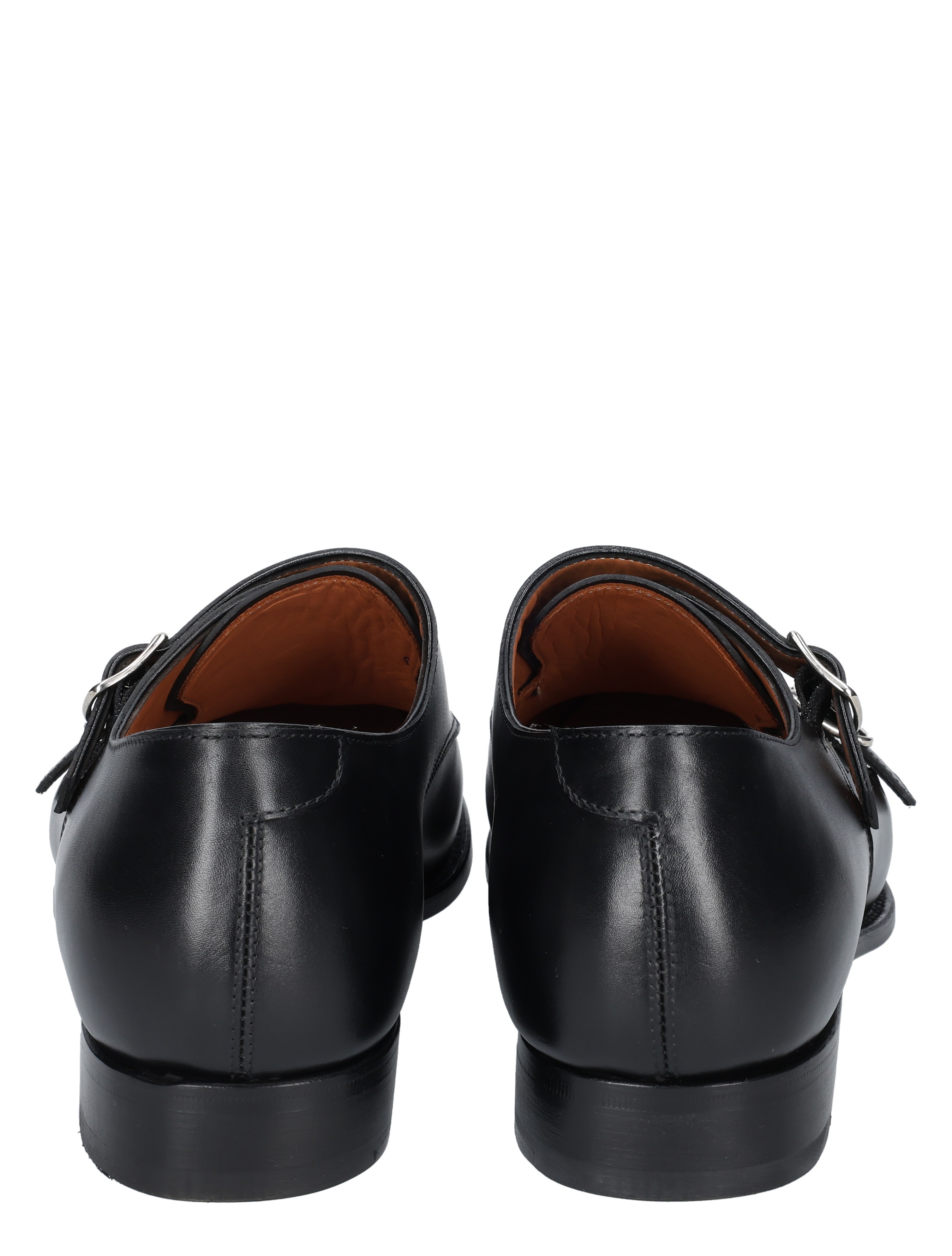 black leather shoes, leather loafers, back view, sole, slip-on strap