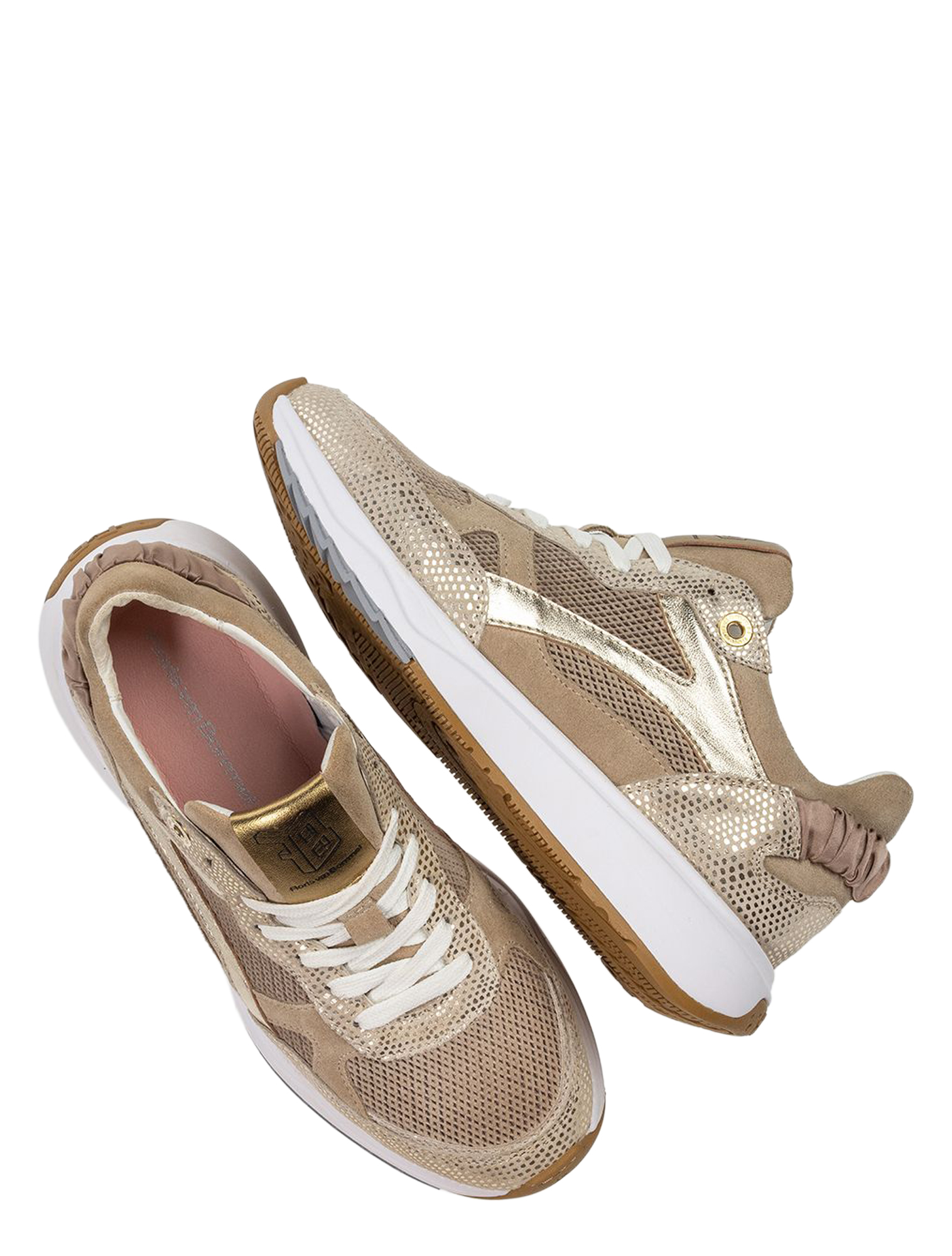 sneakers, luxe, goud, mesh, veters