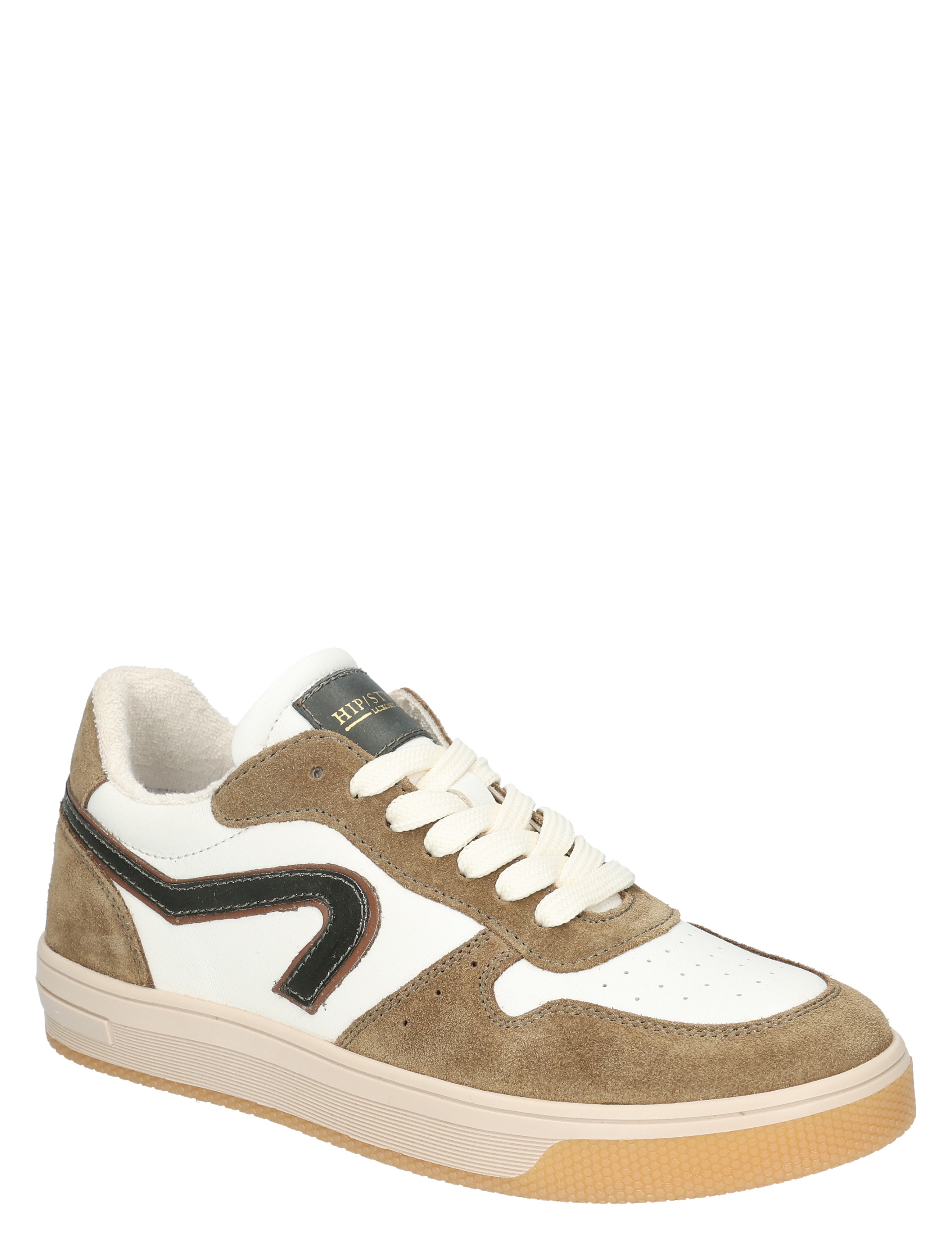 sneaker, witte sneaker, suede, bruine accenten, gummenzool