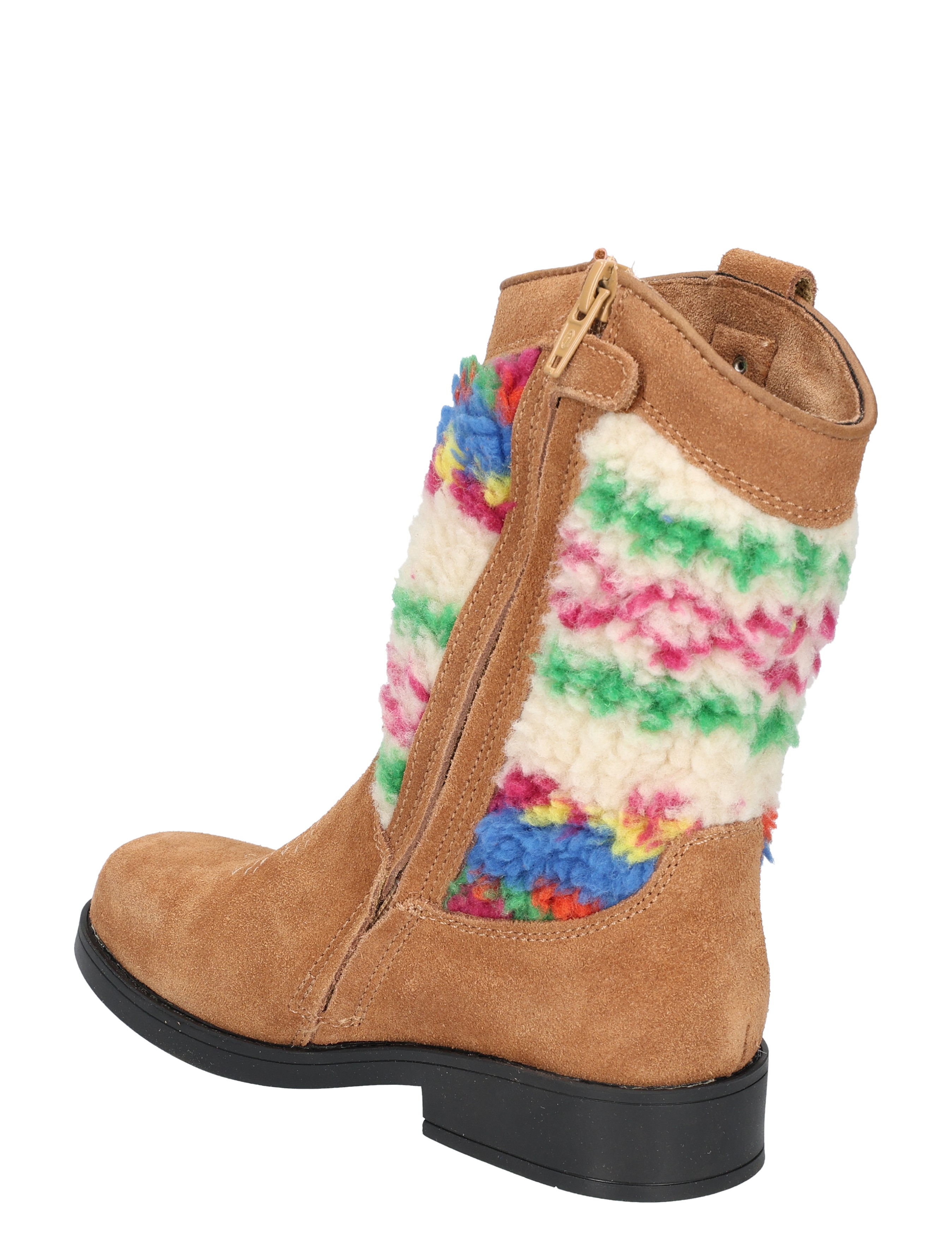 regenboog stroken, suede laars, katoenen/textielvoering, rits aan de zijkant, warme laars