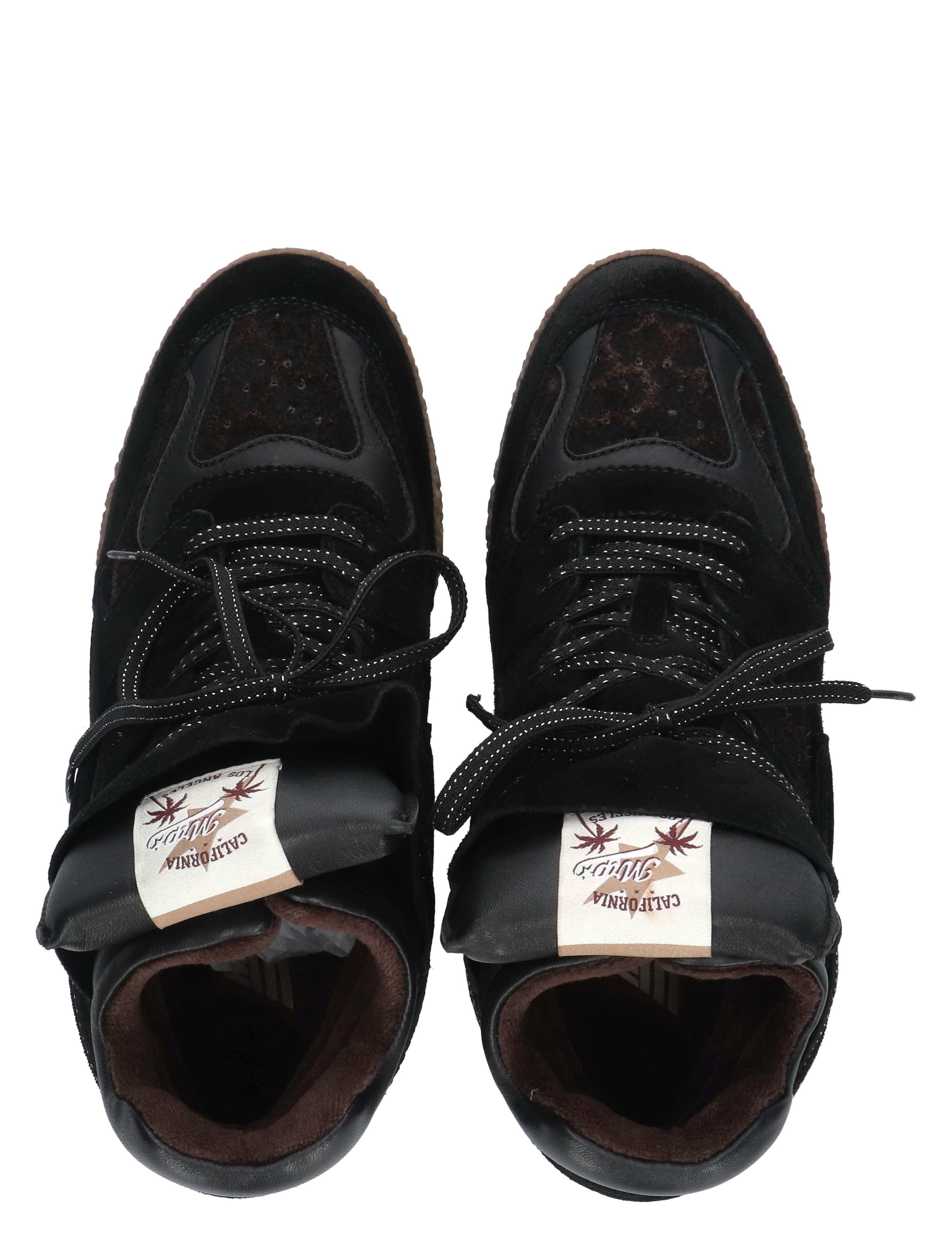 sneakers, zwart, veters, leer, enkellaarzen