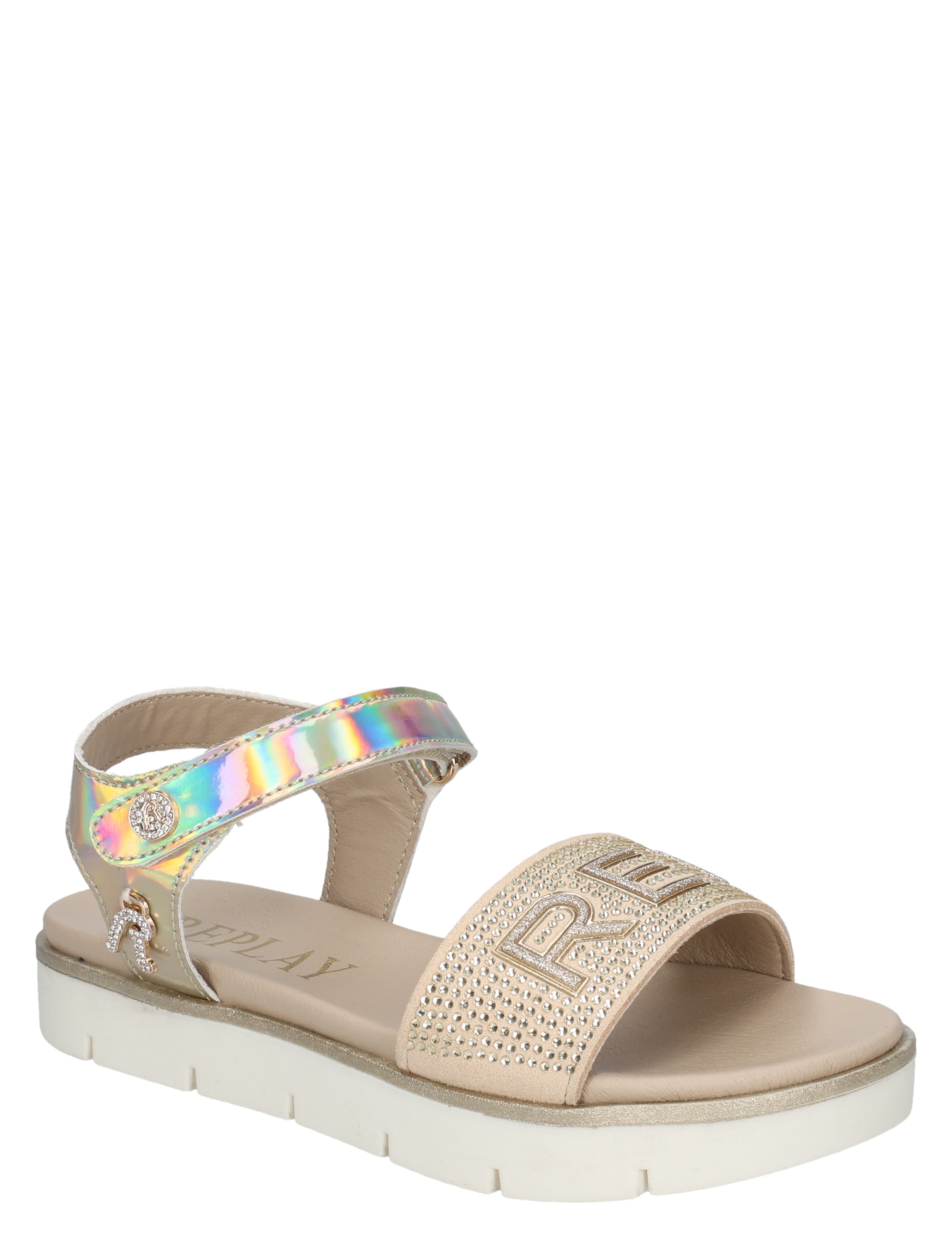 sandalen, riemband, glitter, studs, zacht kleurig