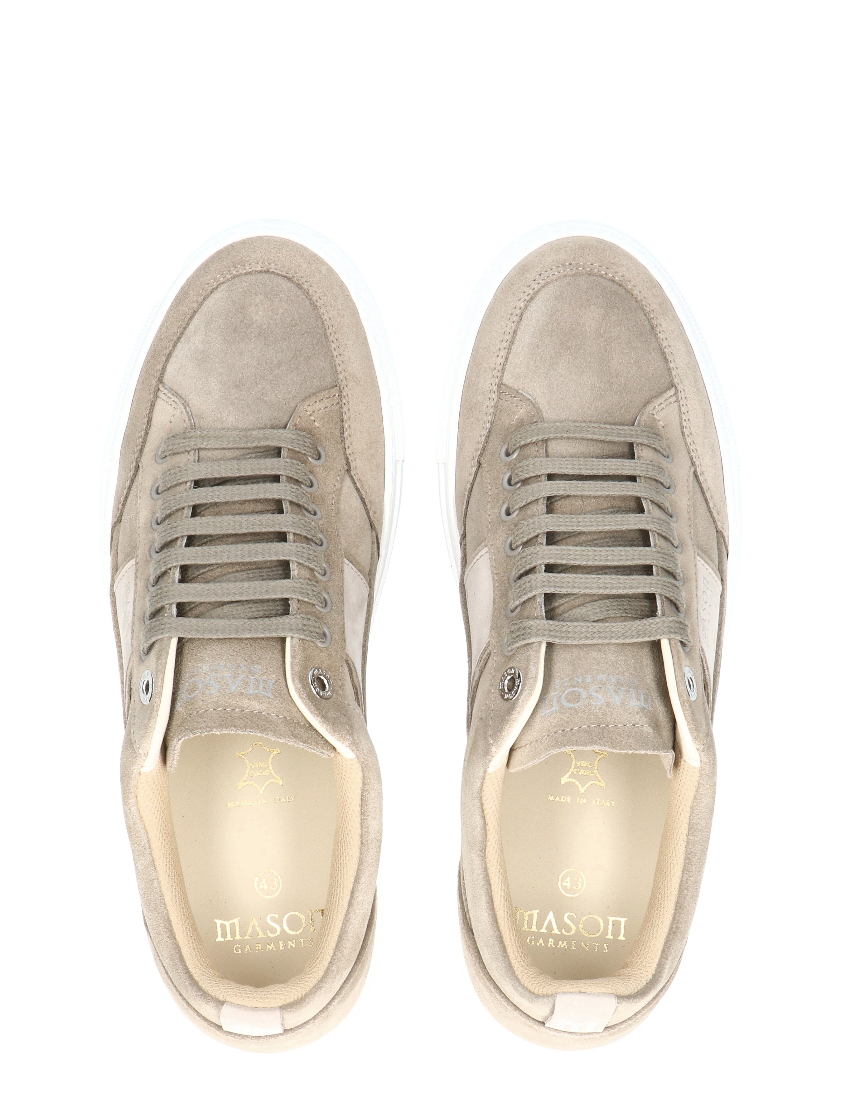 enkel, sneakers, suède, beige, veterschoenen