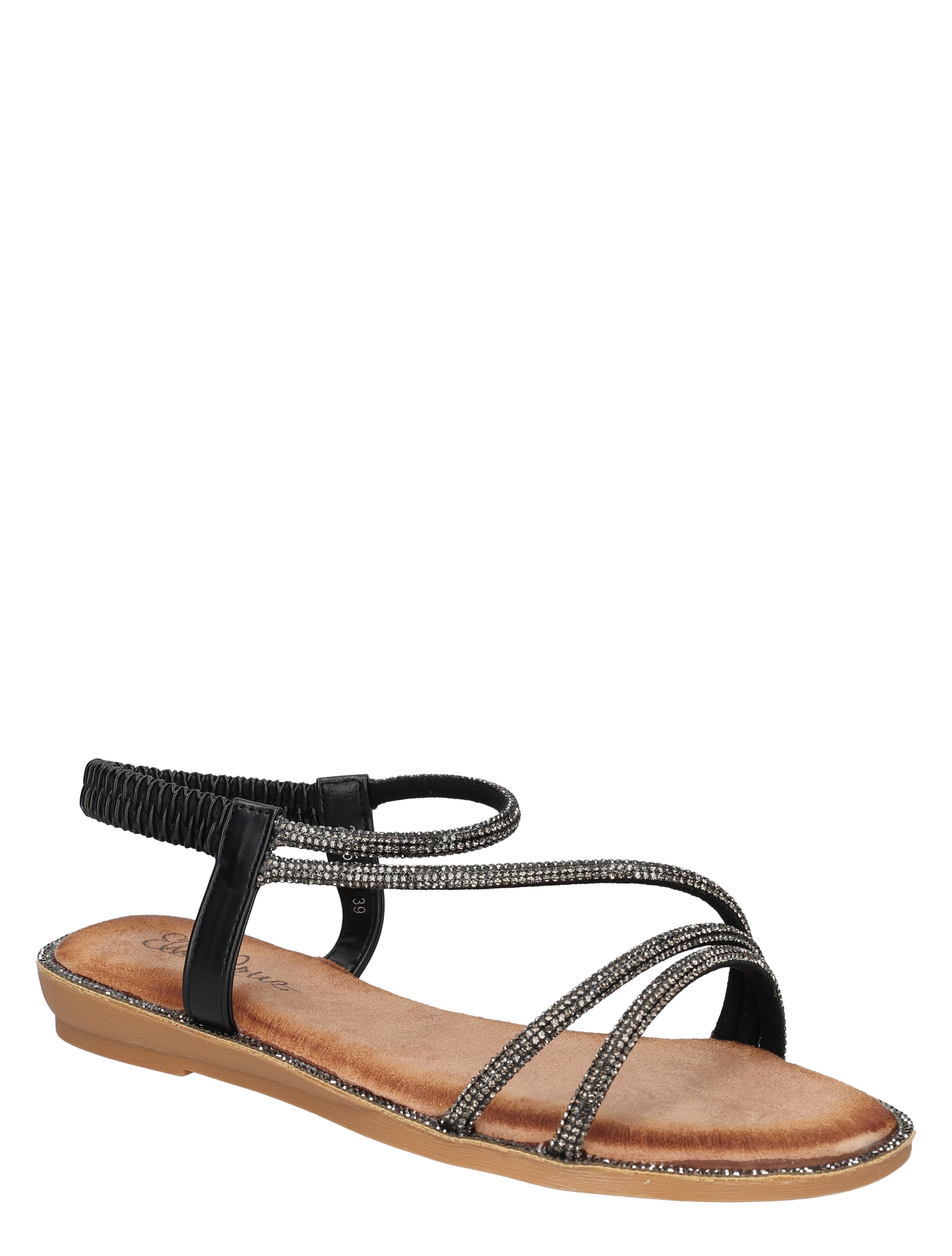 sandalen, sleehak, strass, riempjes sandalen, glitterriemen