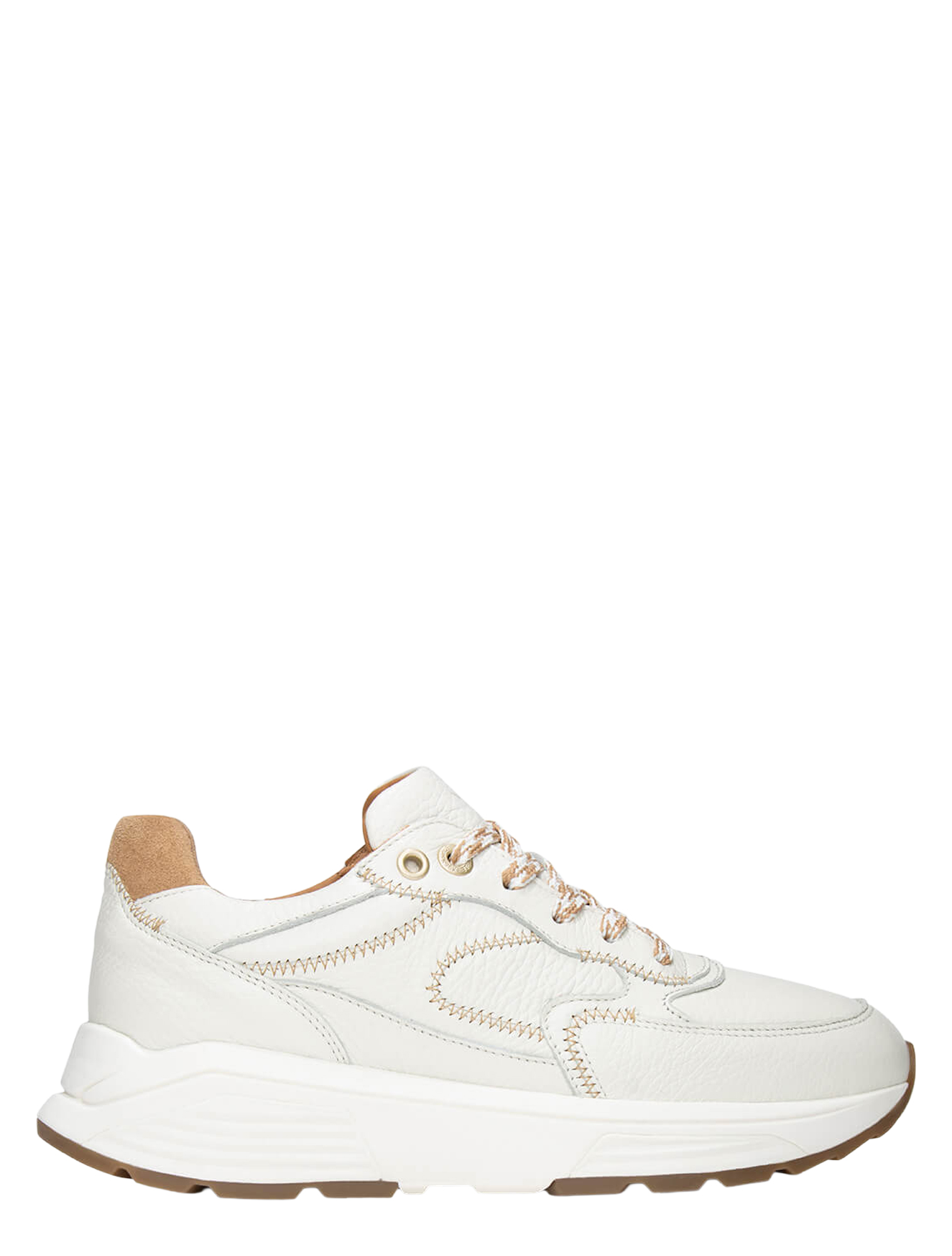 sneaker, witte sneaker, leder, bruine accenten, veters