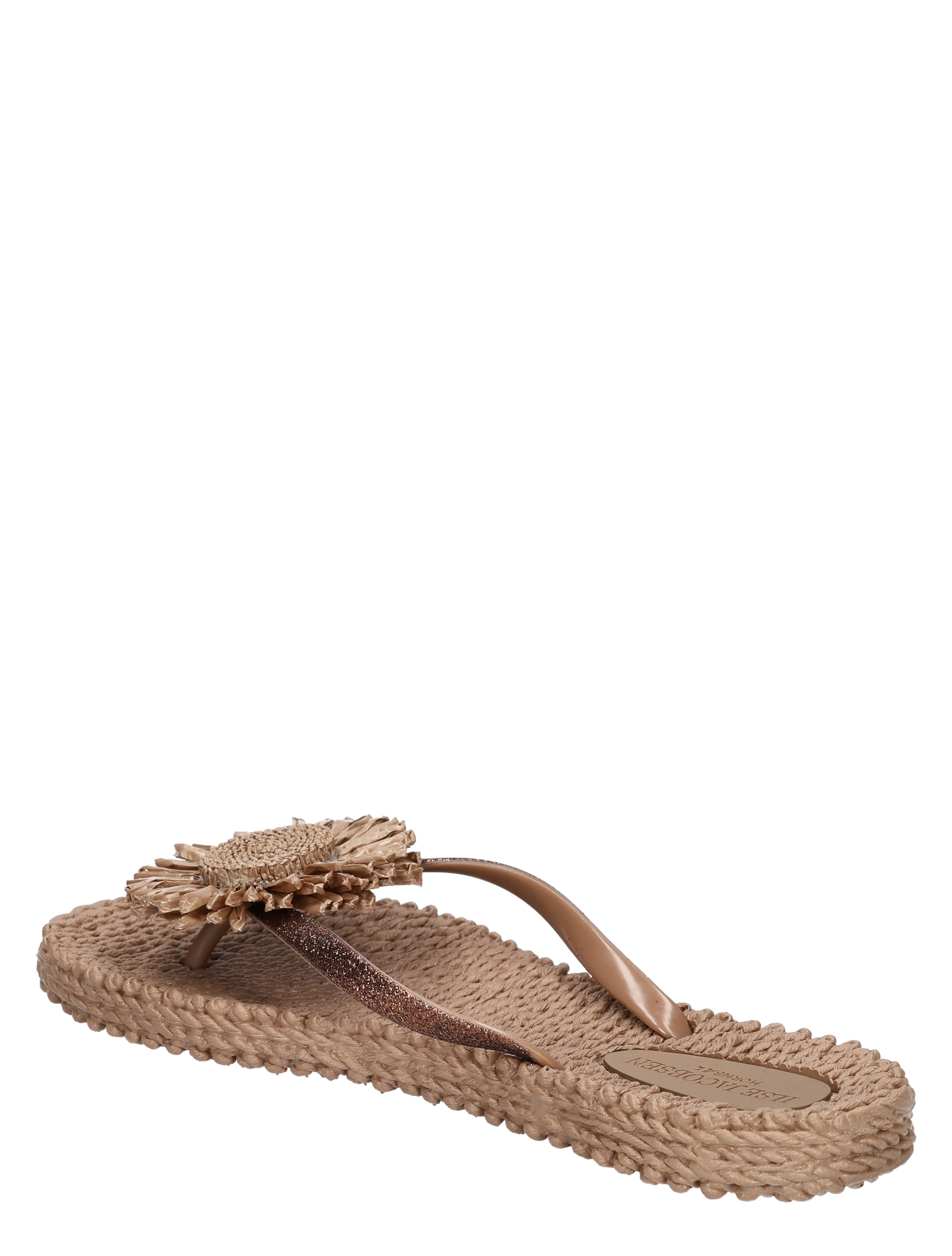 slip-on, sandalen, wicker, roze, bloemdecoratie