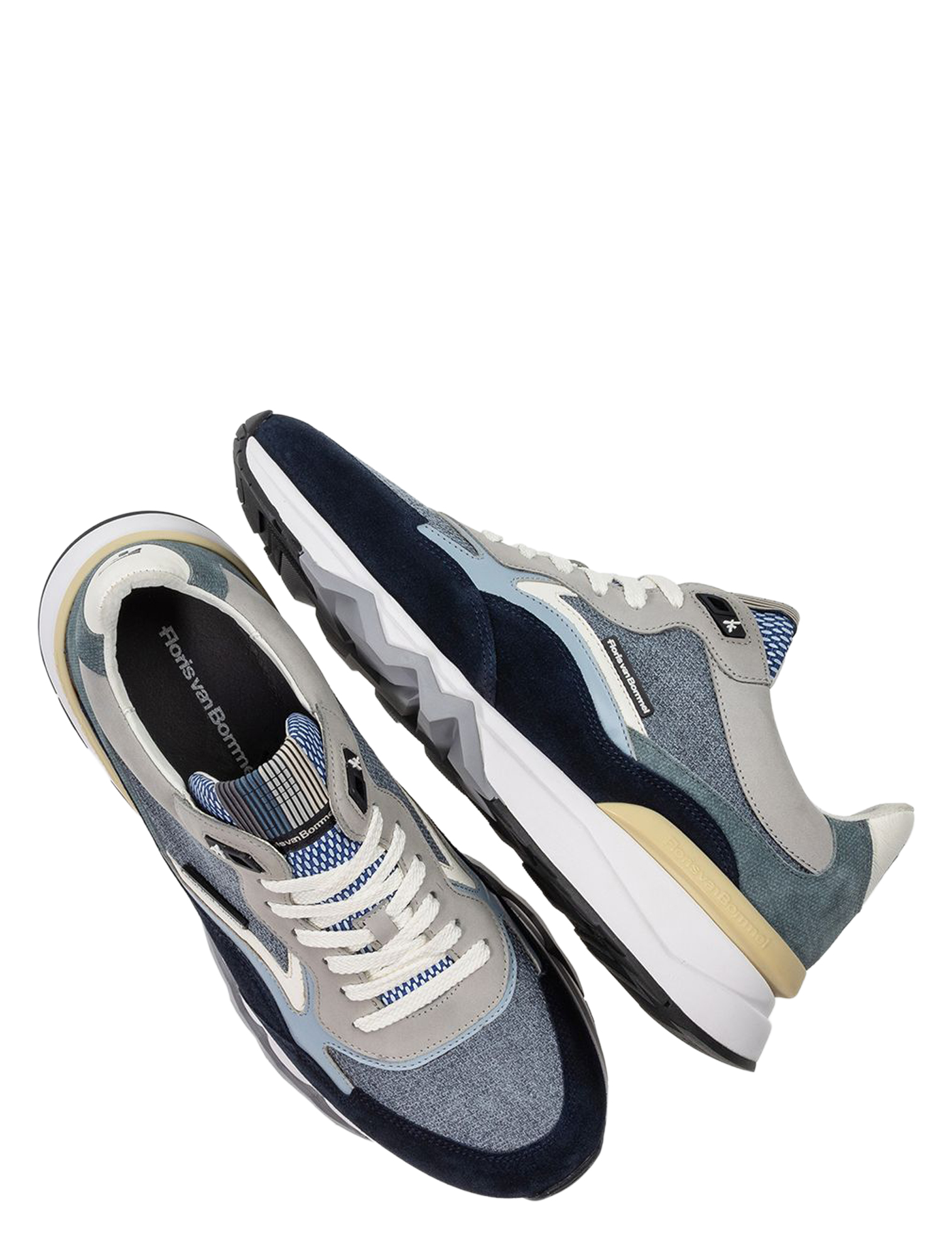 sneakers, witte en blauwe schoen, casual schoenen, leder rond, gym sneaker