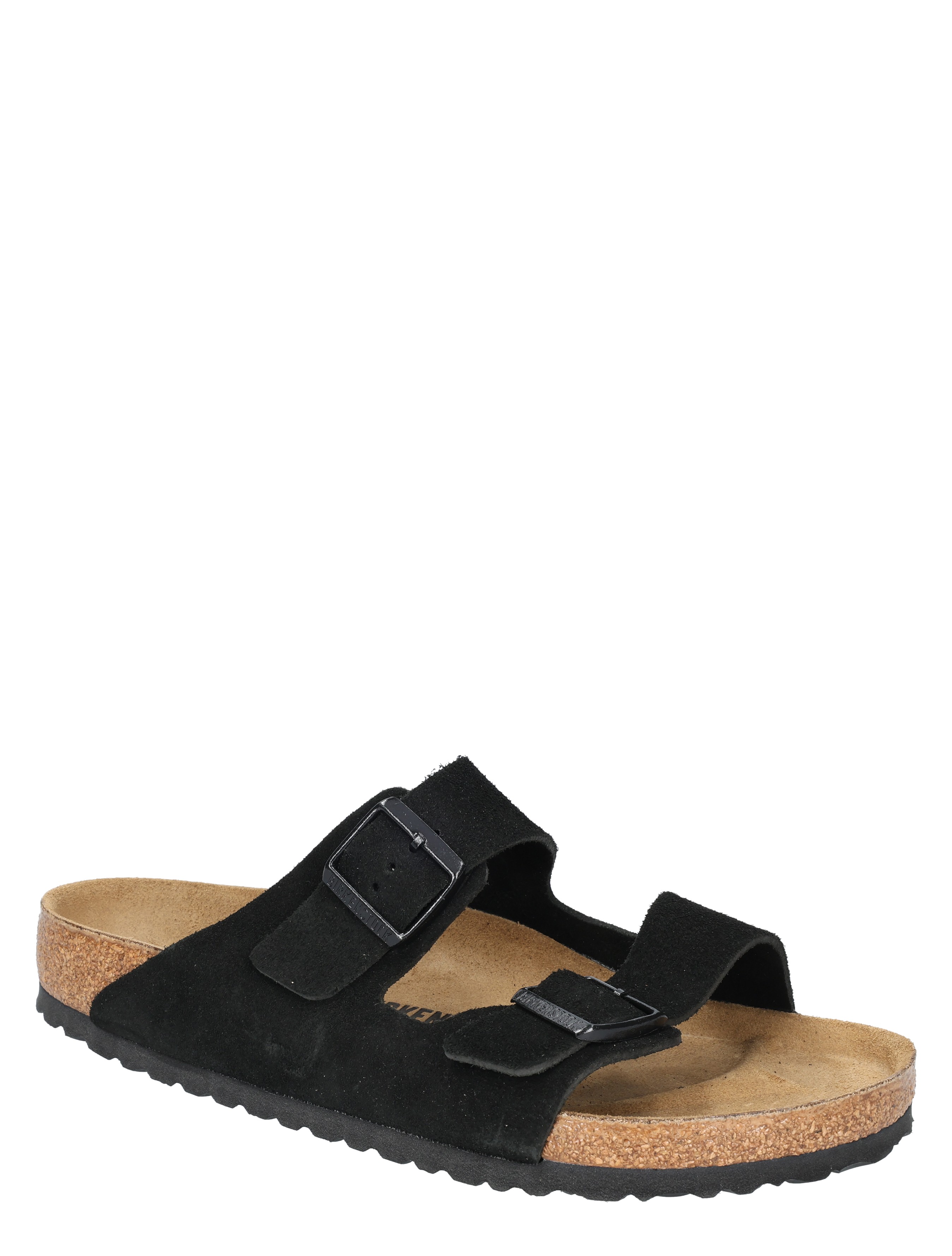 slip-on, sandal, zwart, tweestraps, kurkzool