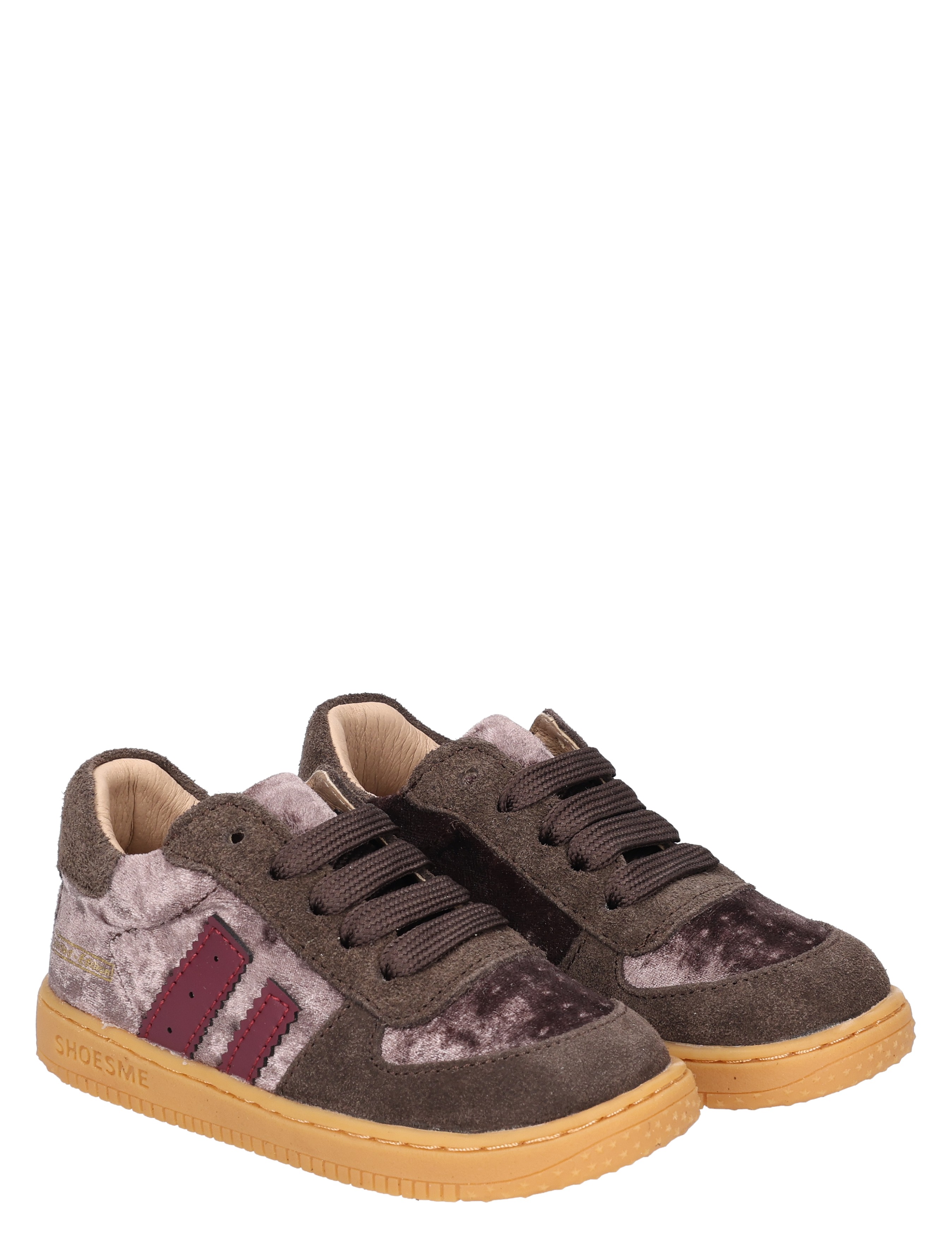 kinderschoenen, sneakers, velvet, donkerbruin, rubberen zool