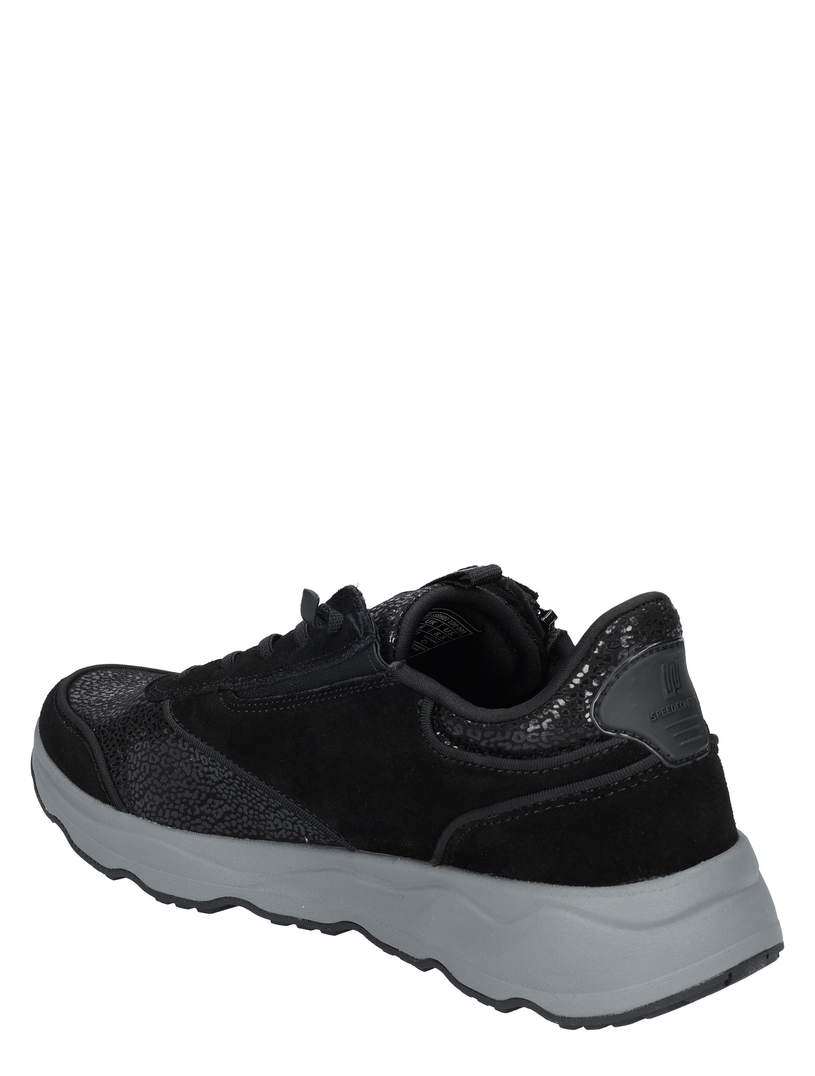 sneaker, zwart, mesh, suede, grijs-zwarte zool