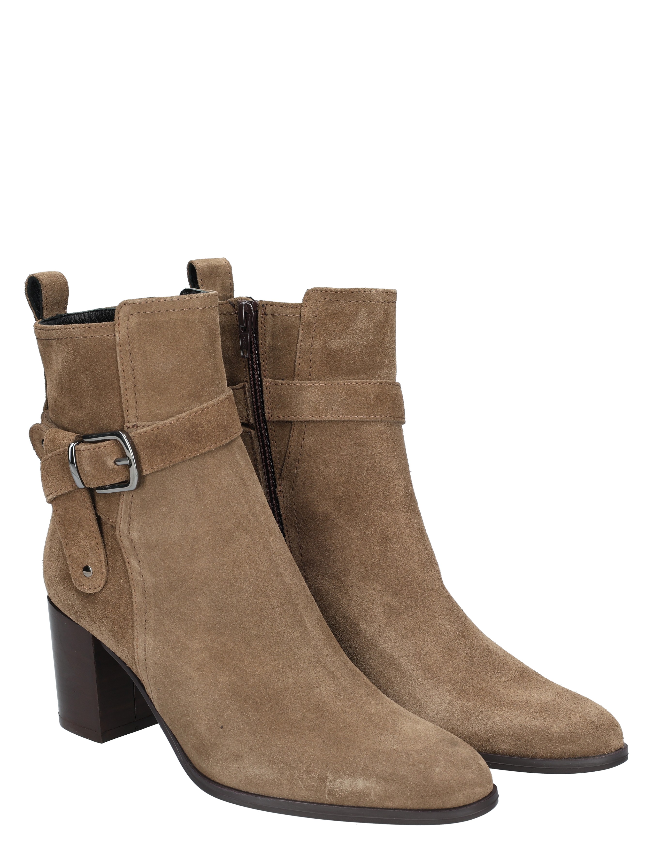 ankleboots, suede, brown, buckled, midheel