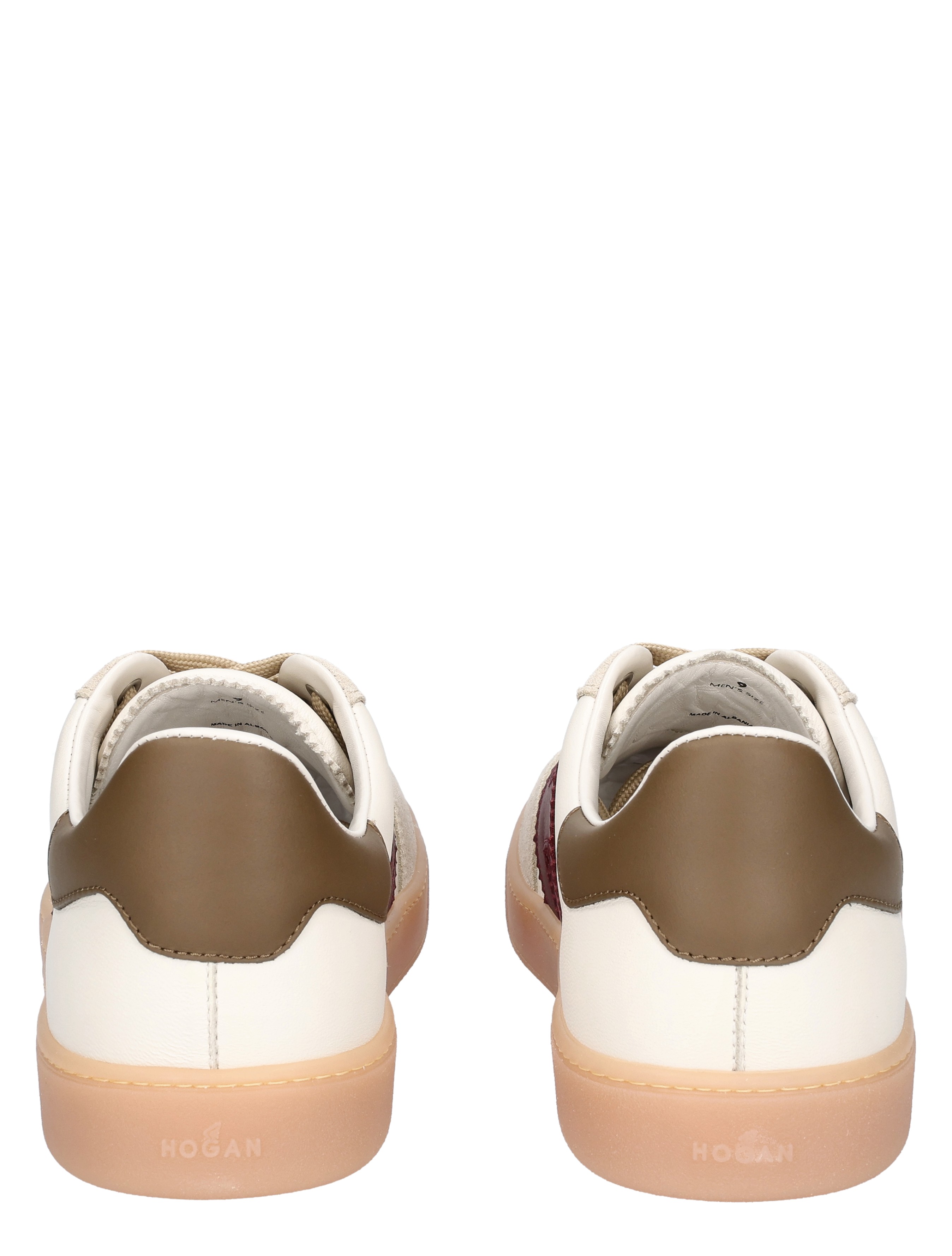 sneakers, heren, witte schoen, bruine hiel, rubberen zool
